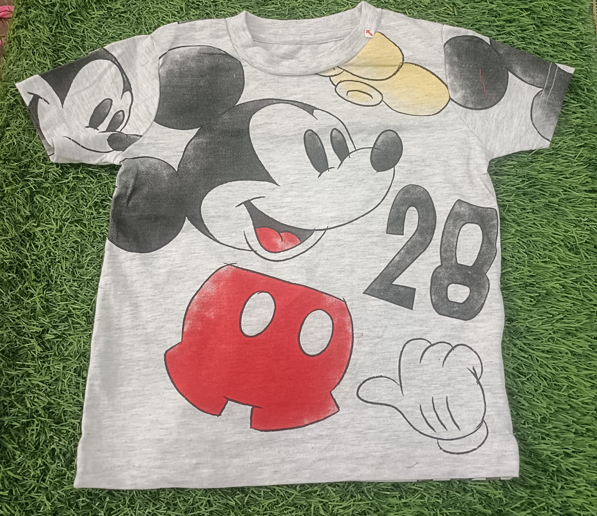 Kids Light Grey Cartoon Character All-Over Printed Round Neck T-Shirt