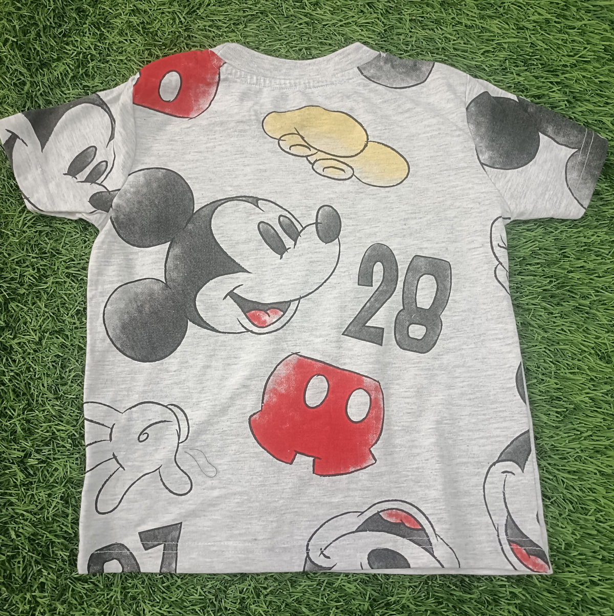 Kids Light Grey Cartoon Character All-Over Printed Round Neck T-Shirt