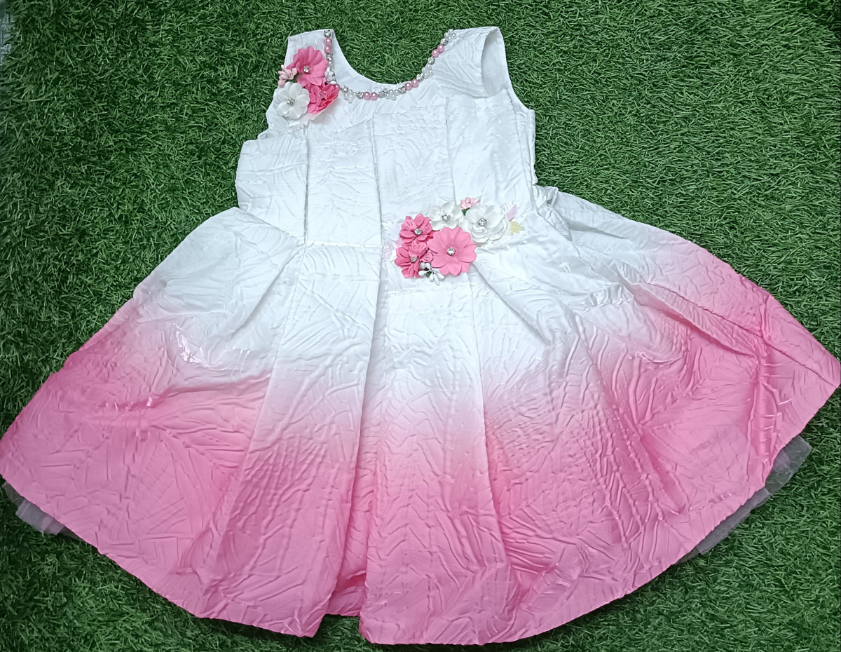Girls Light Pink Floral Party Wear Frock