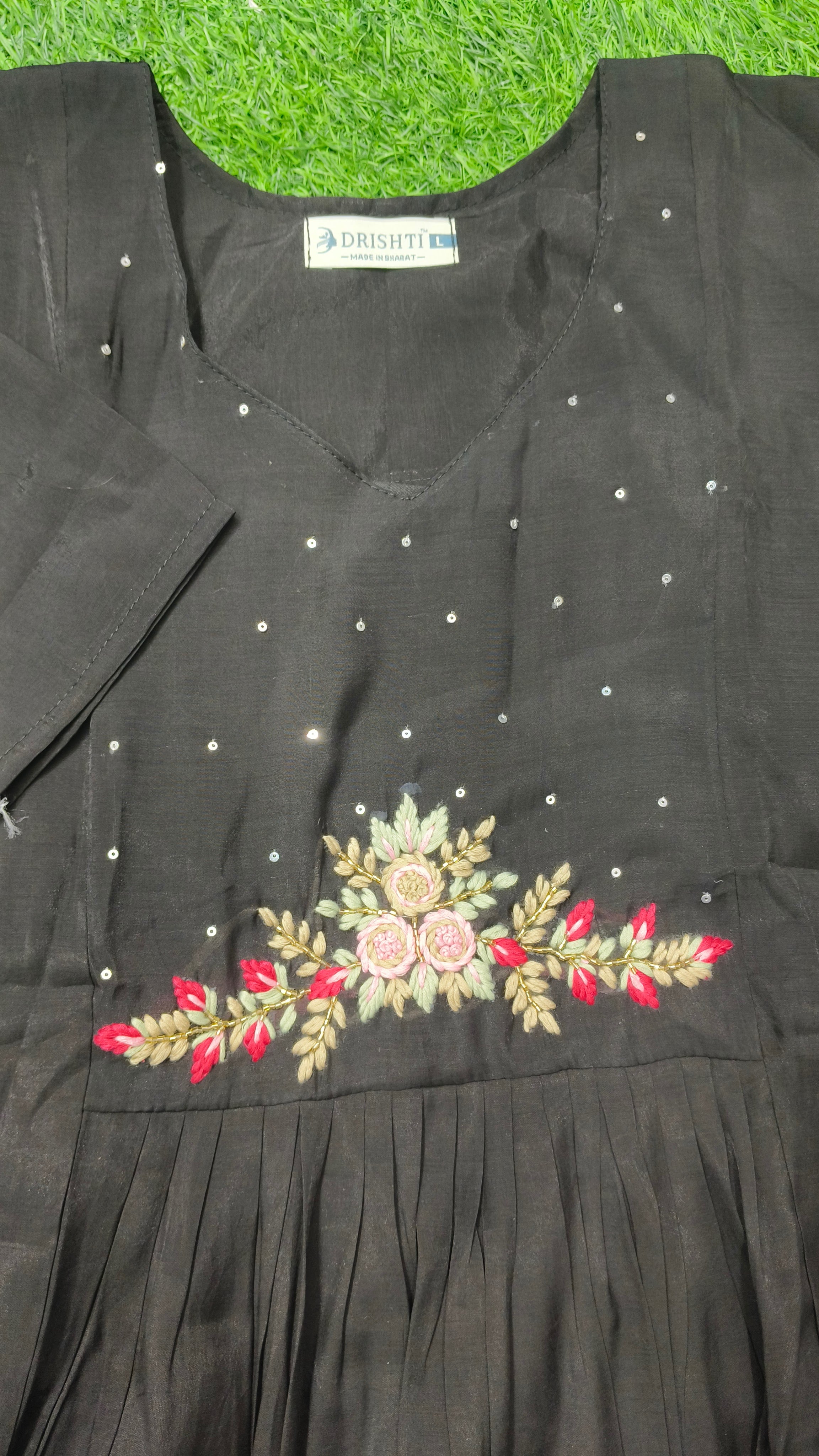 Elegant Black Silk Embroidered 3-Piece Kurti Set