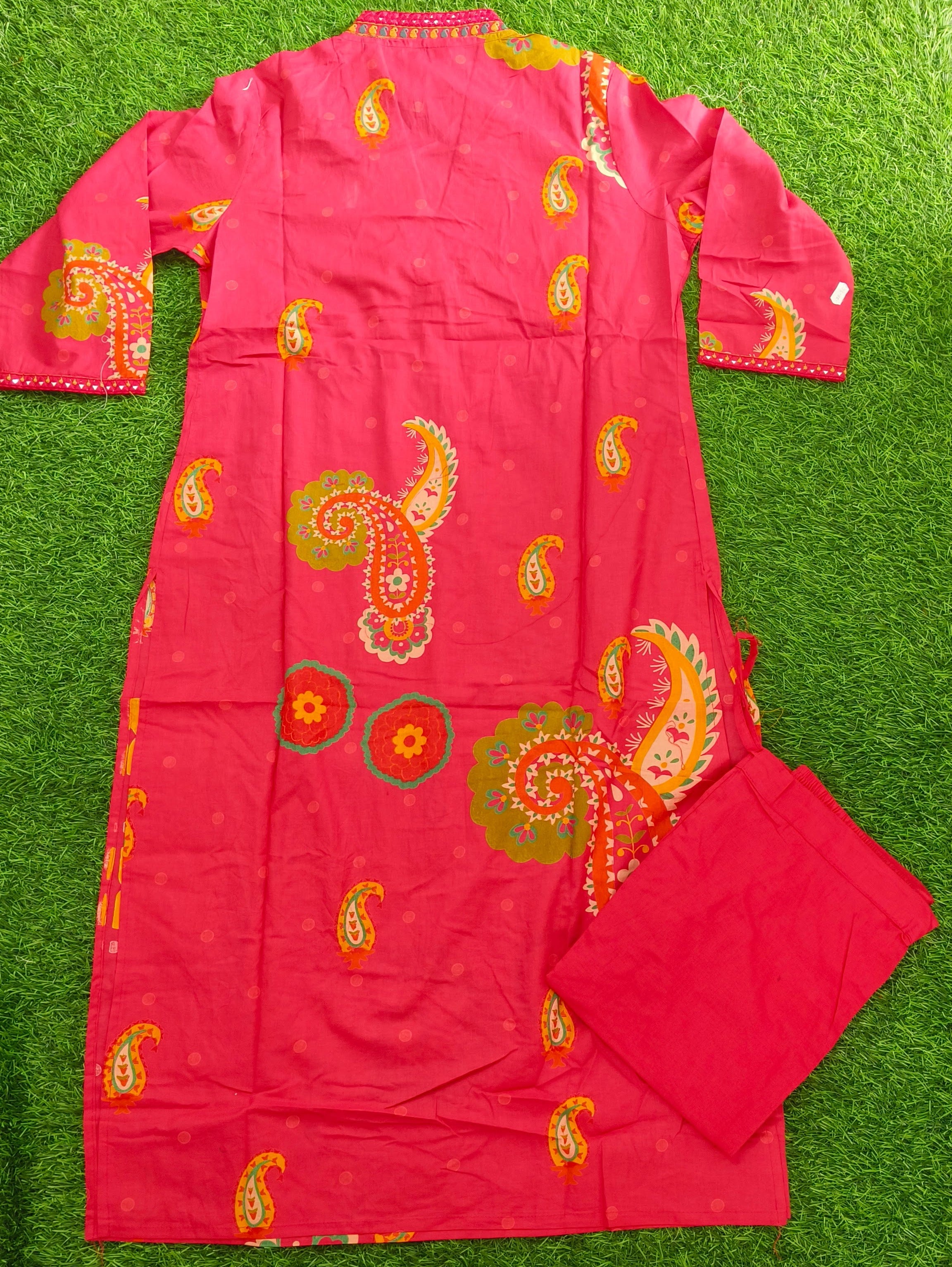Vibrant Bright Pink Block-Print Style Cotton 2-Piece Kurti Set