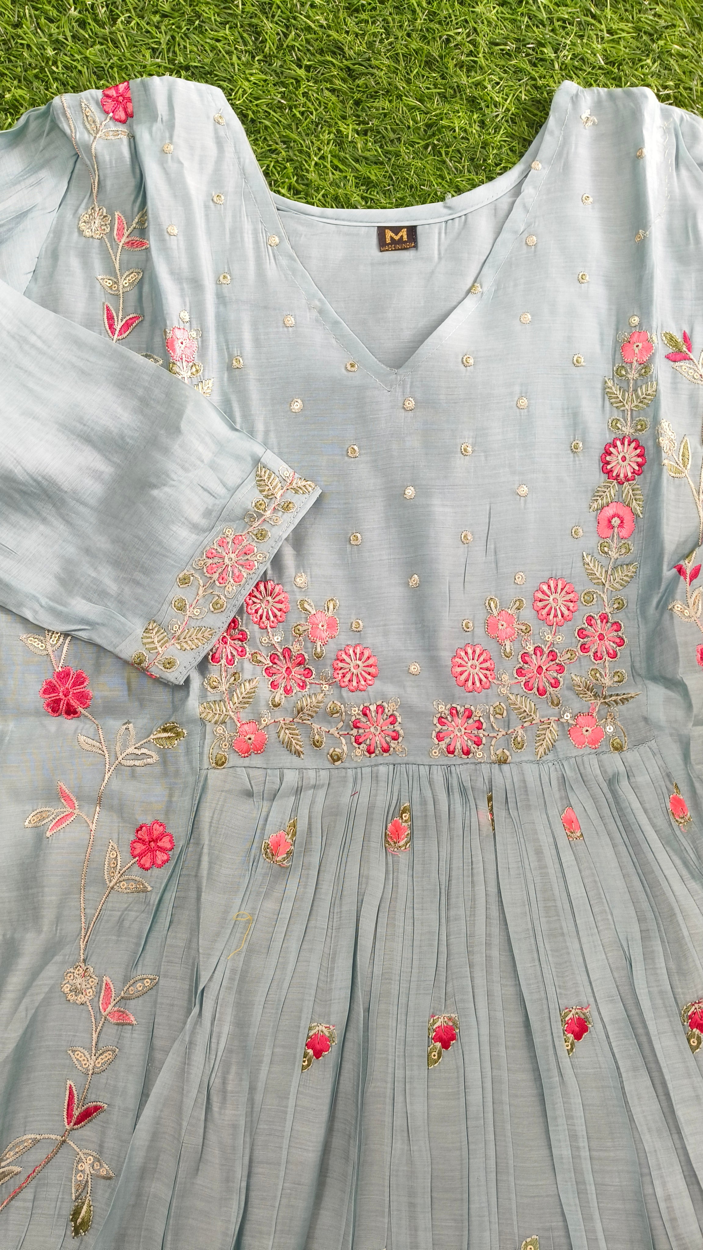 Elegant Mint Green Embroidered Cotton 3-Piece Kurti Set