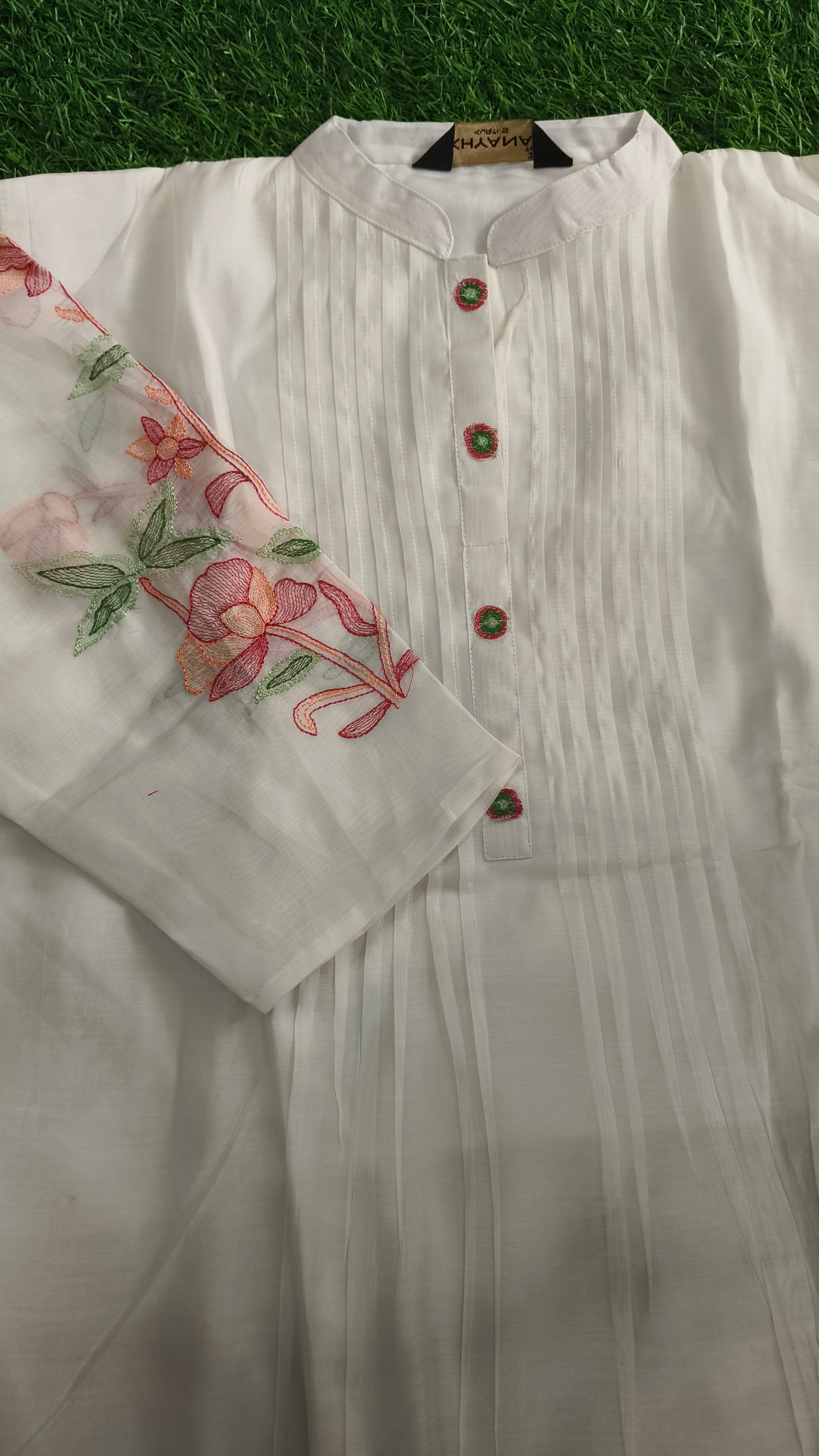 Elegant White Embroidered Cotton 3-Piece Kurti Set