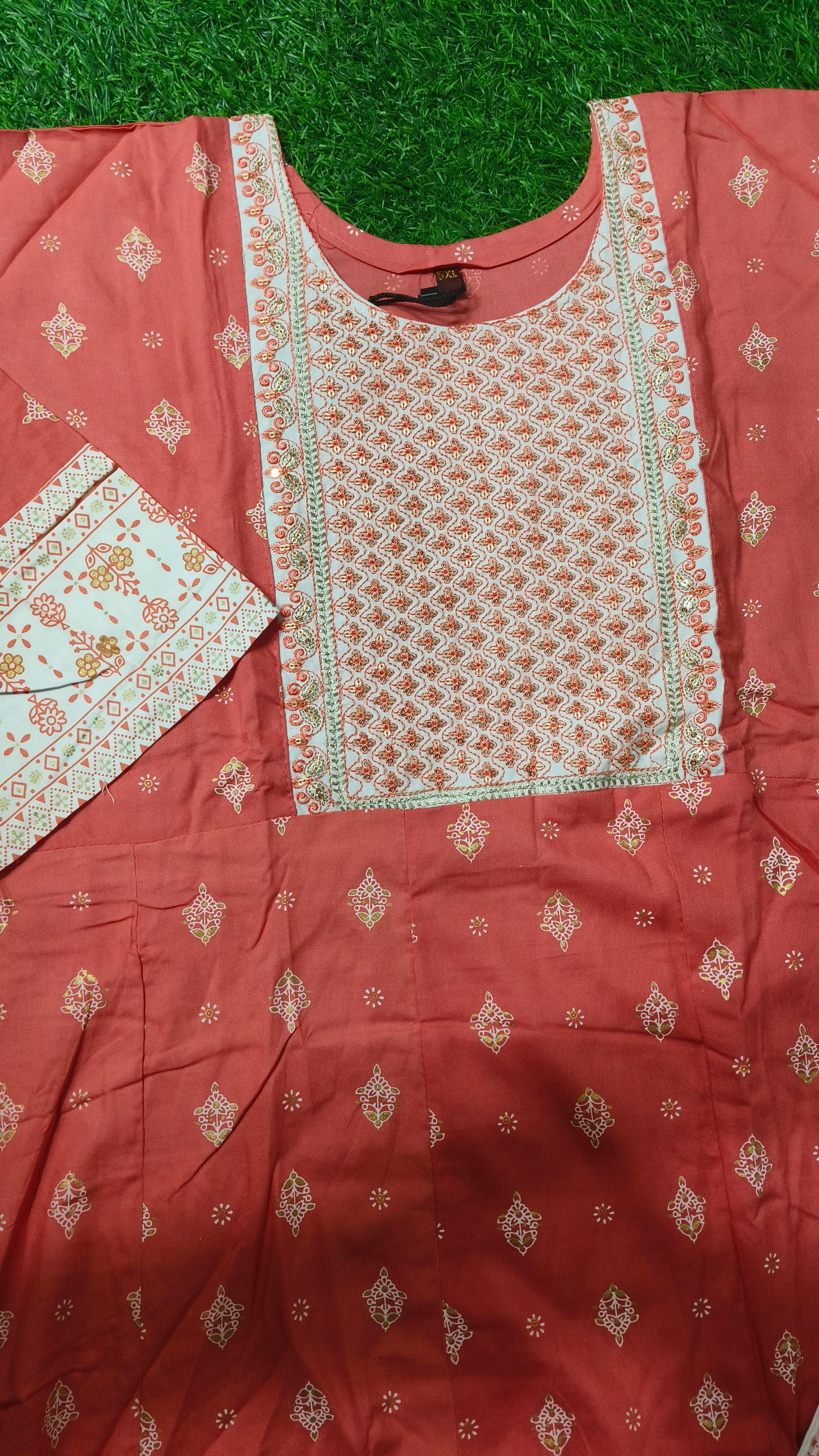 Elegant Coral Pink and White Printed Rayon Top & Dupatta Set