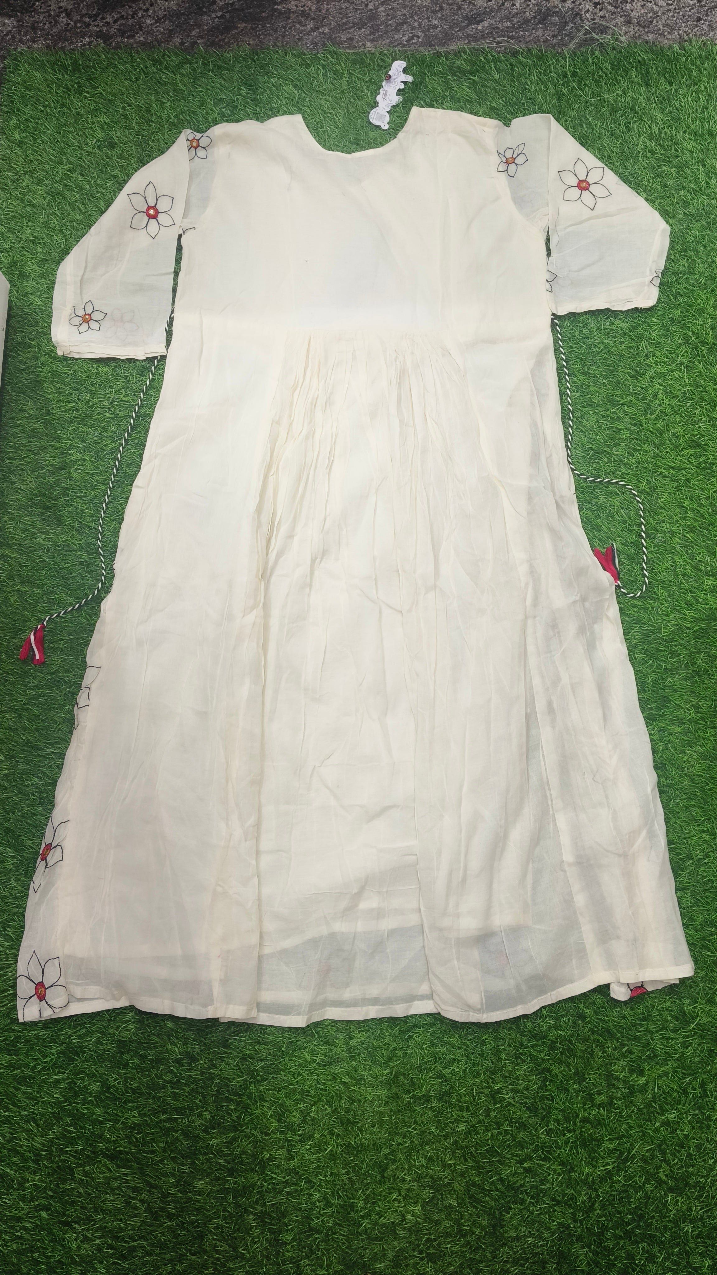 Elegant Off-White Mull Cotton Embroidered Single Piece Kurti