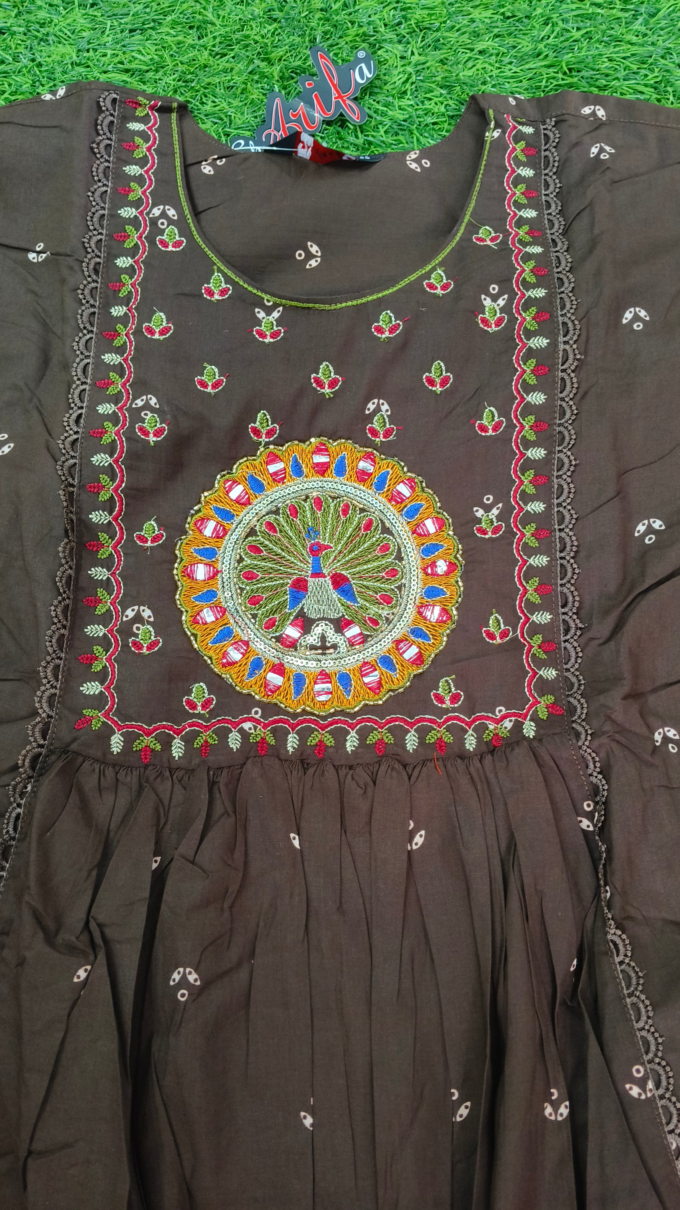 Elegant Olive Green Floral Embroidered Cotton 3-Piece Kurti Set