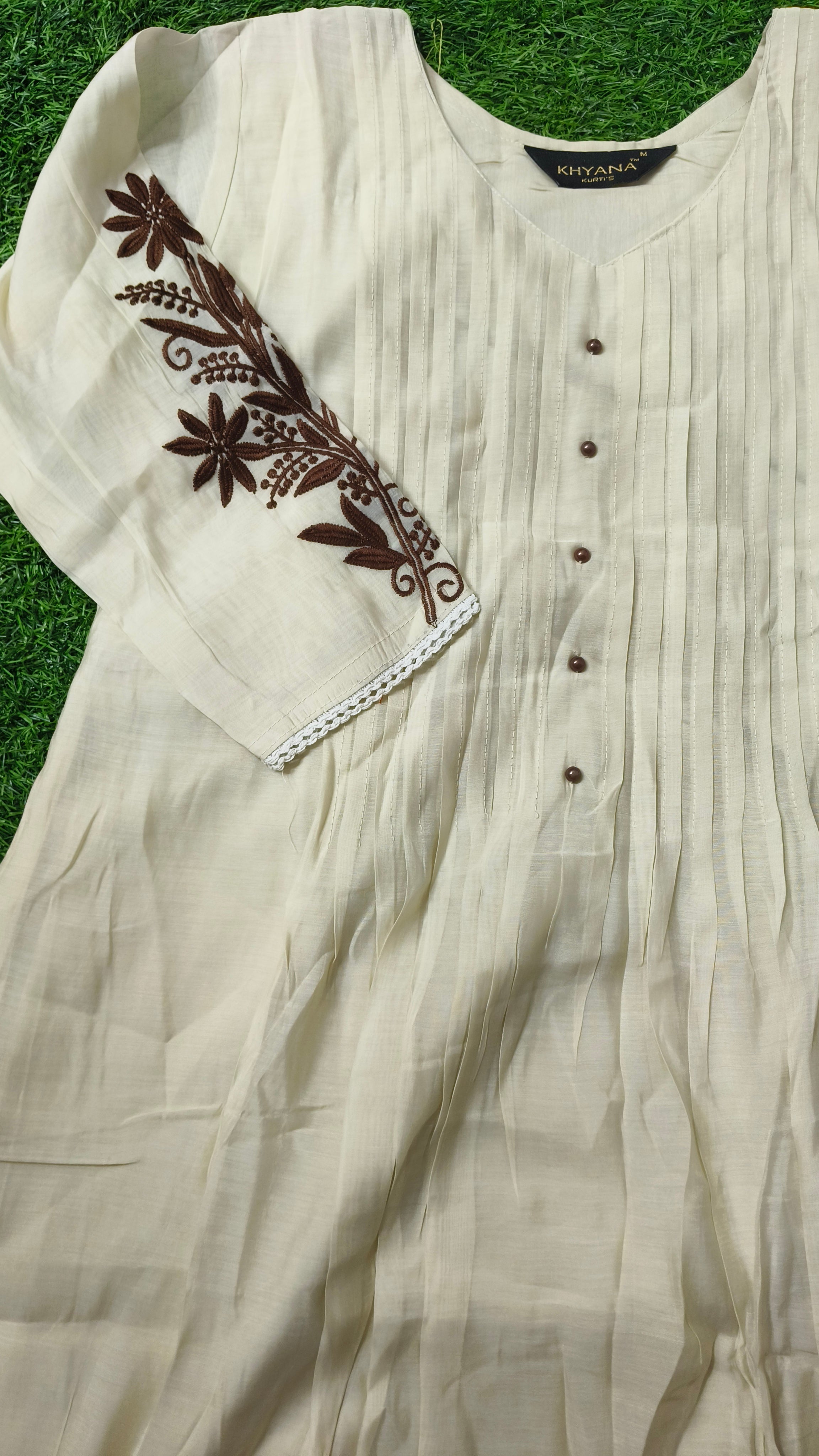 Elegant Off-White Silk Embroidered Single Piece Kurti