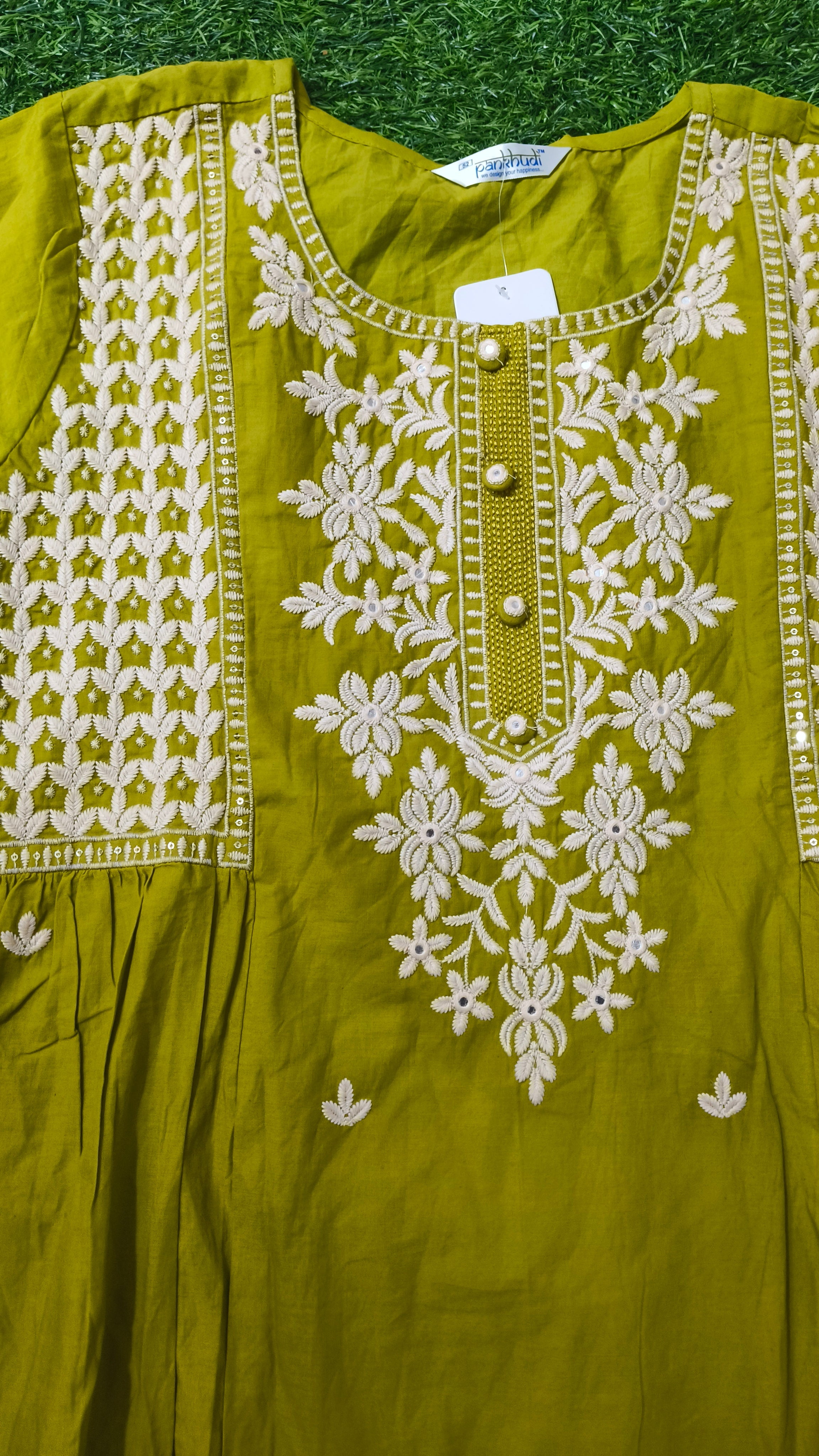 Elegant Olive Green Embroidered Single Piece Kurti (TOP)