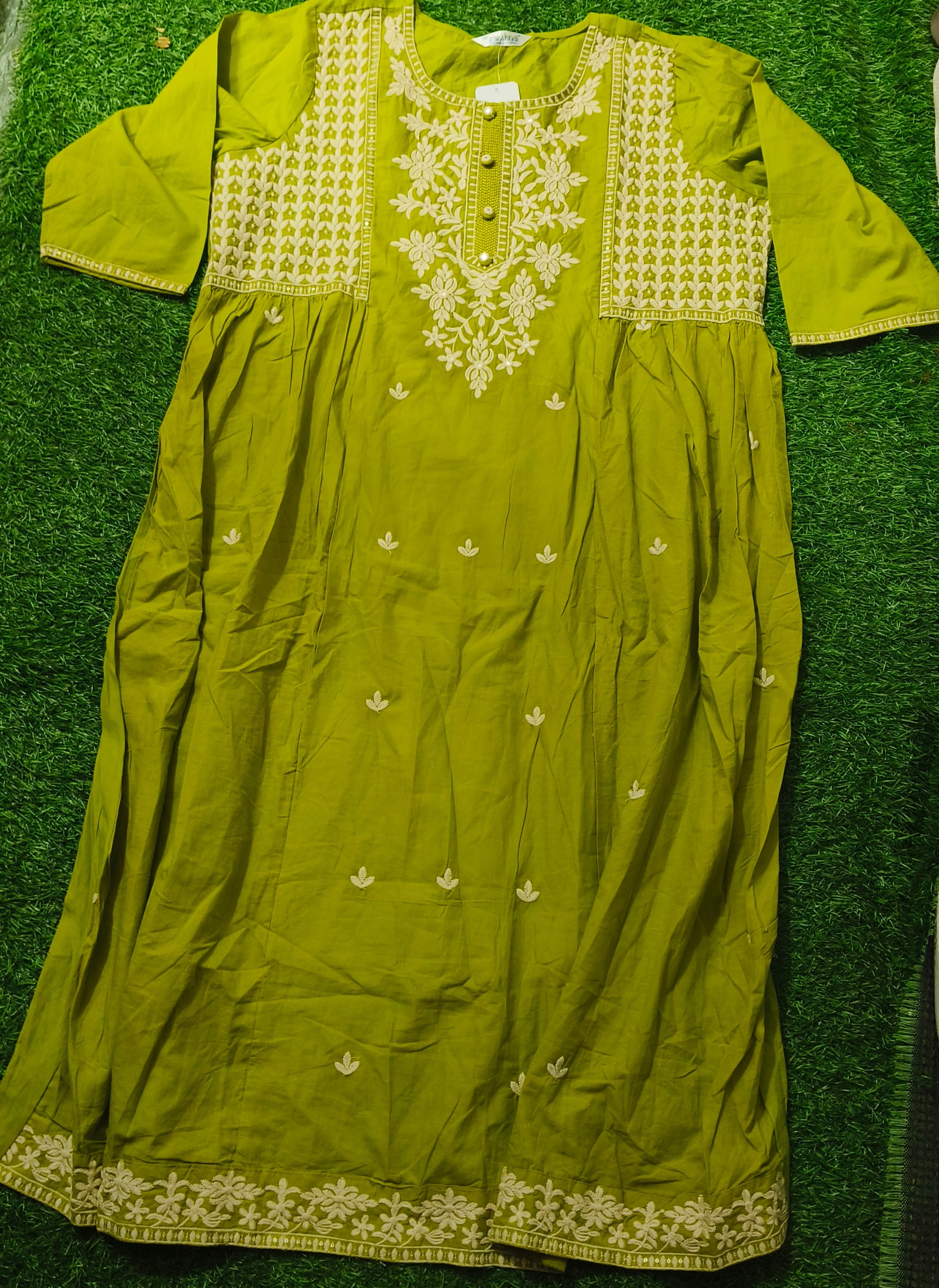 Elegant Olive Green Embroidered Single Piece Kurti (TOP)