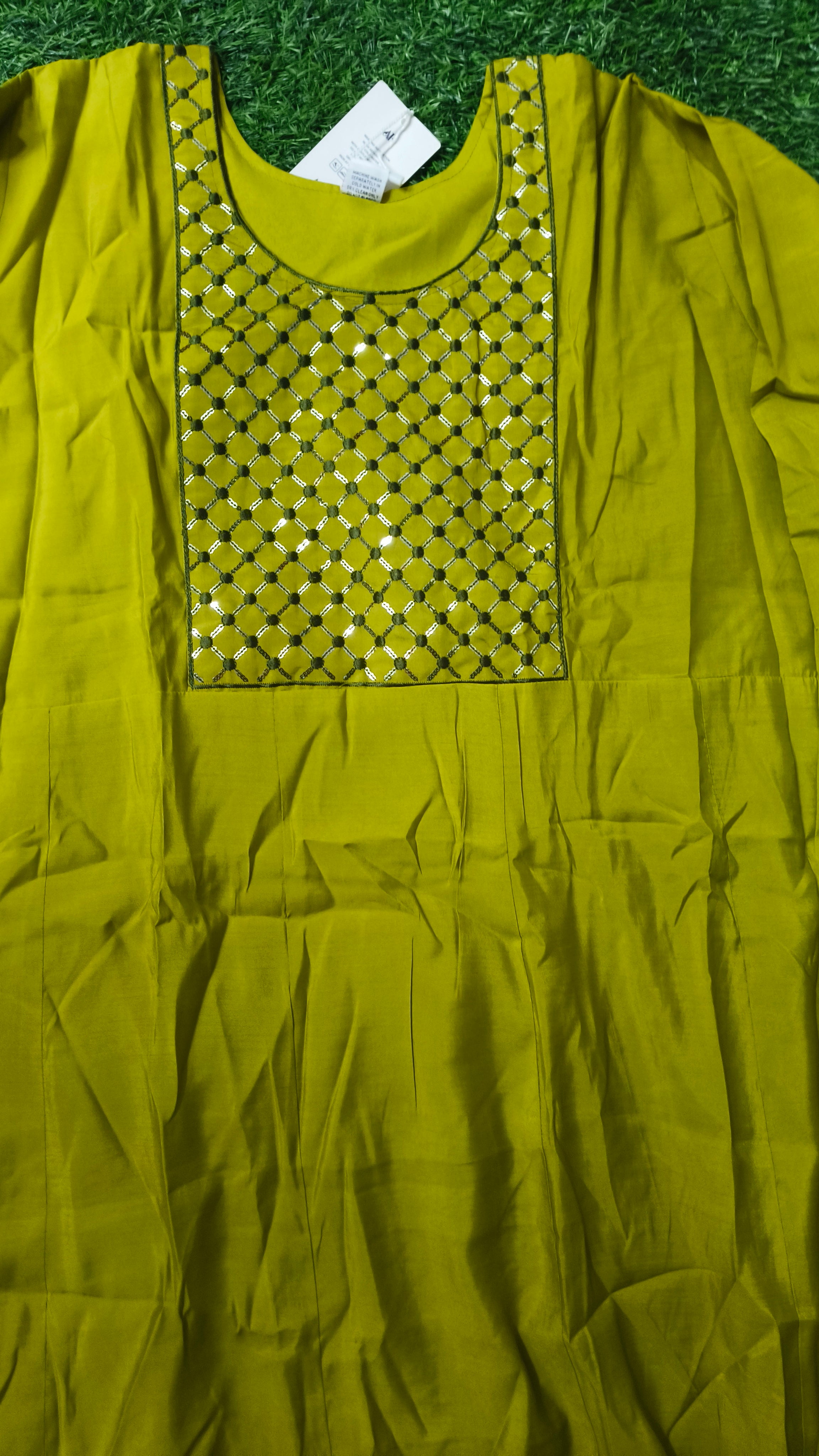 Elegant Olive Green Embroidered Single Piece Kurti