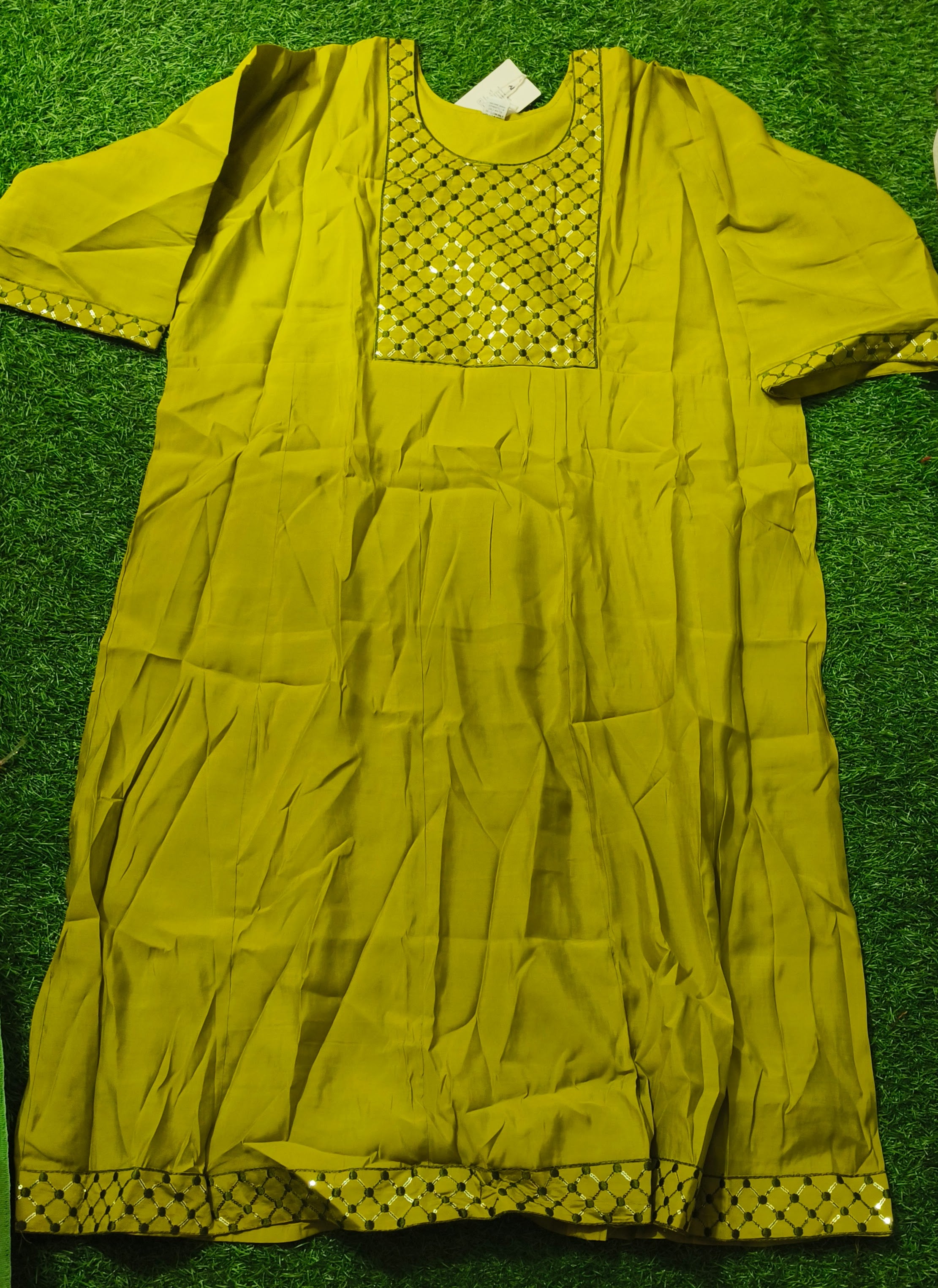 Elegant Olive Green Embroidered Single Piece Kurti