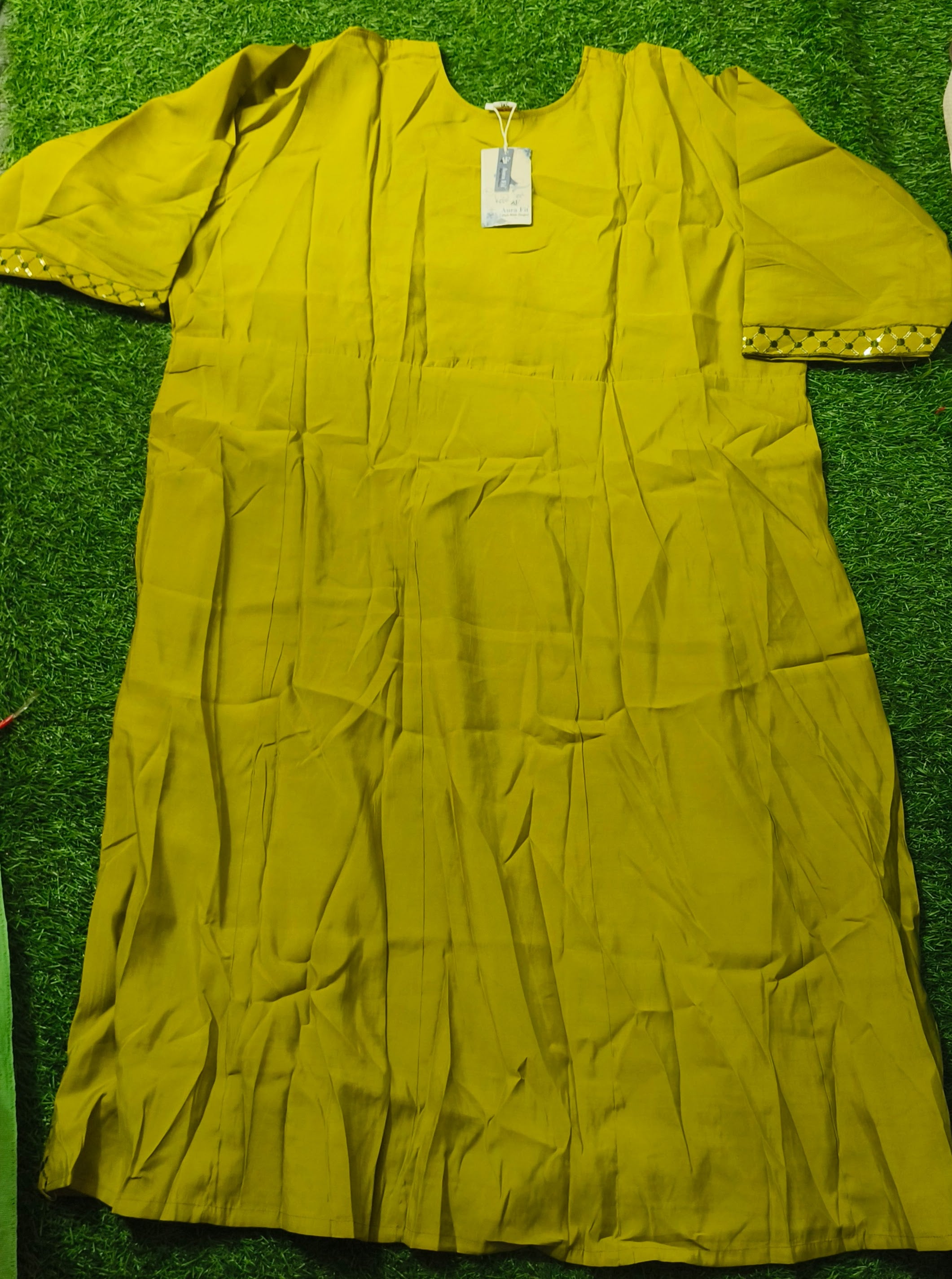 Elegant Olive Green Embroidered Single Piece Kurti