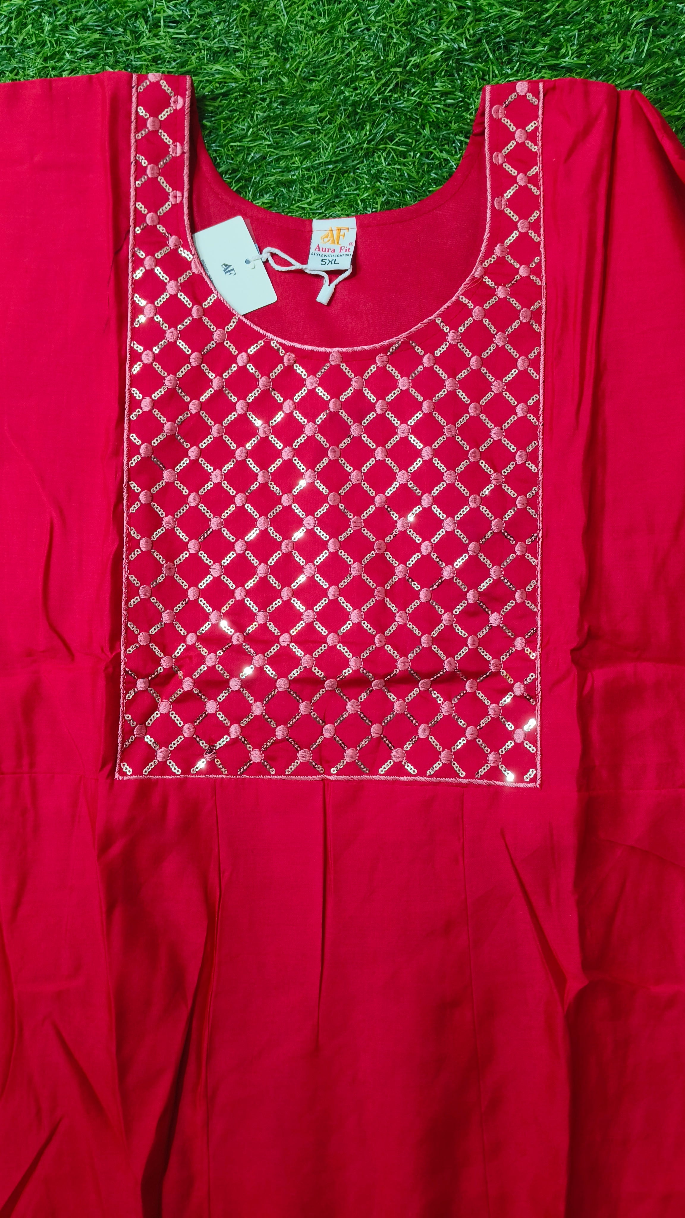 Elegant Vibrant Red Embroidered Single Piece Kurti