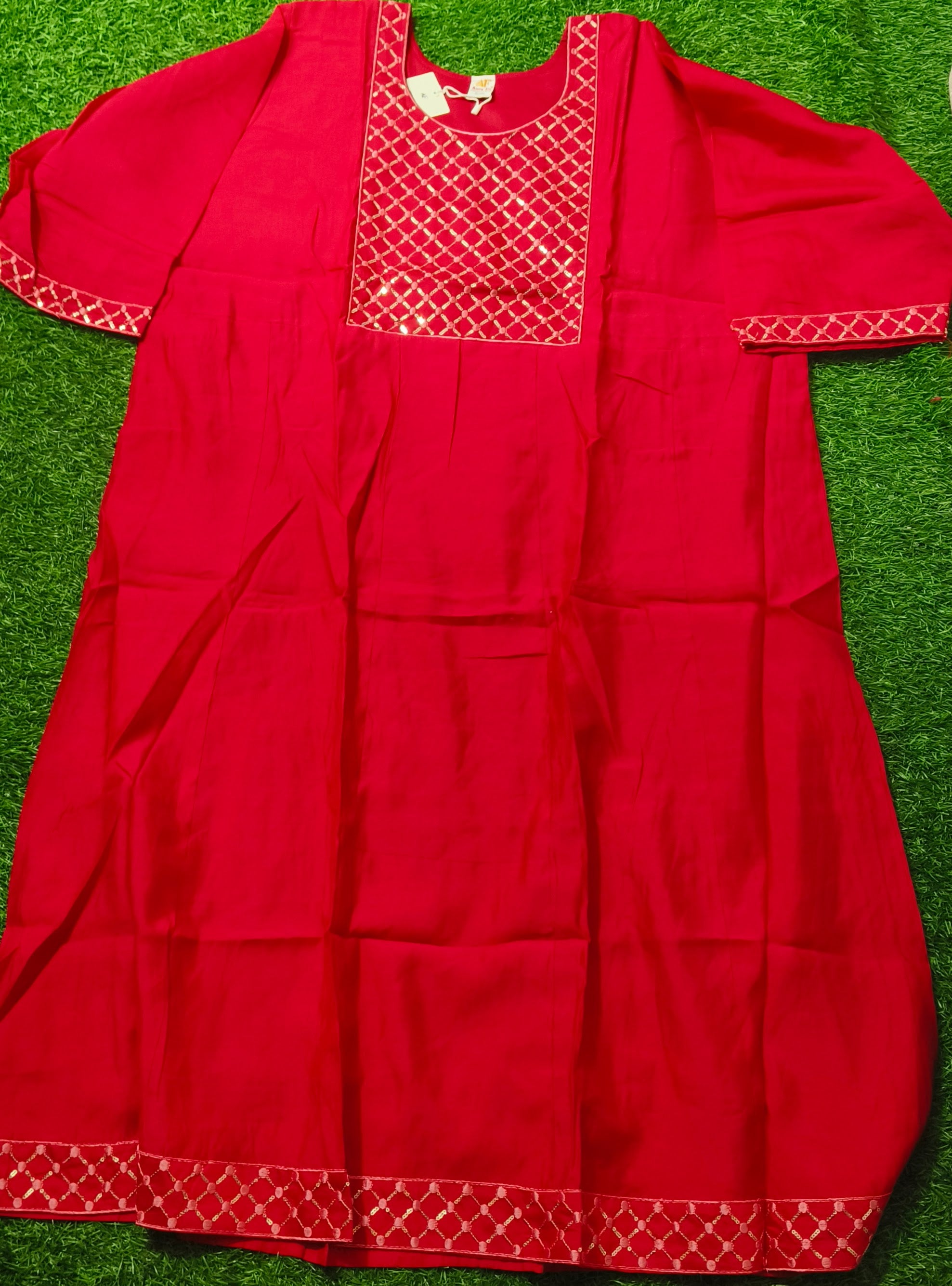 Elegant Vibrant Red Embroidered Single Piece Kurti