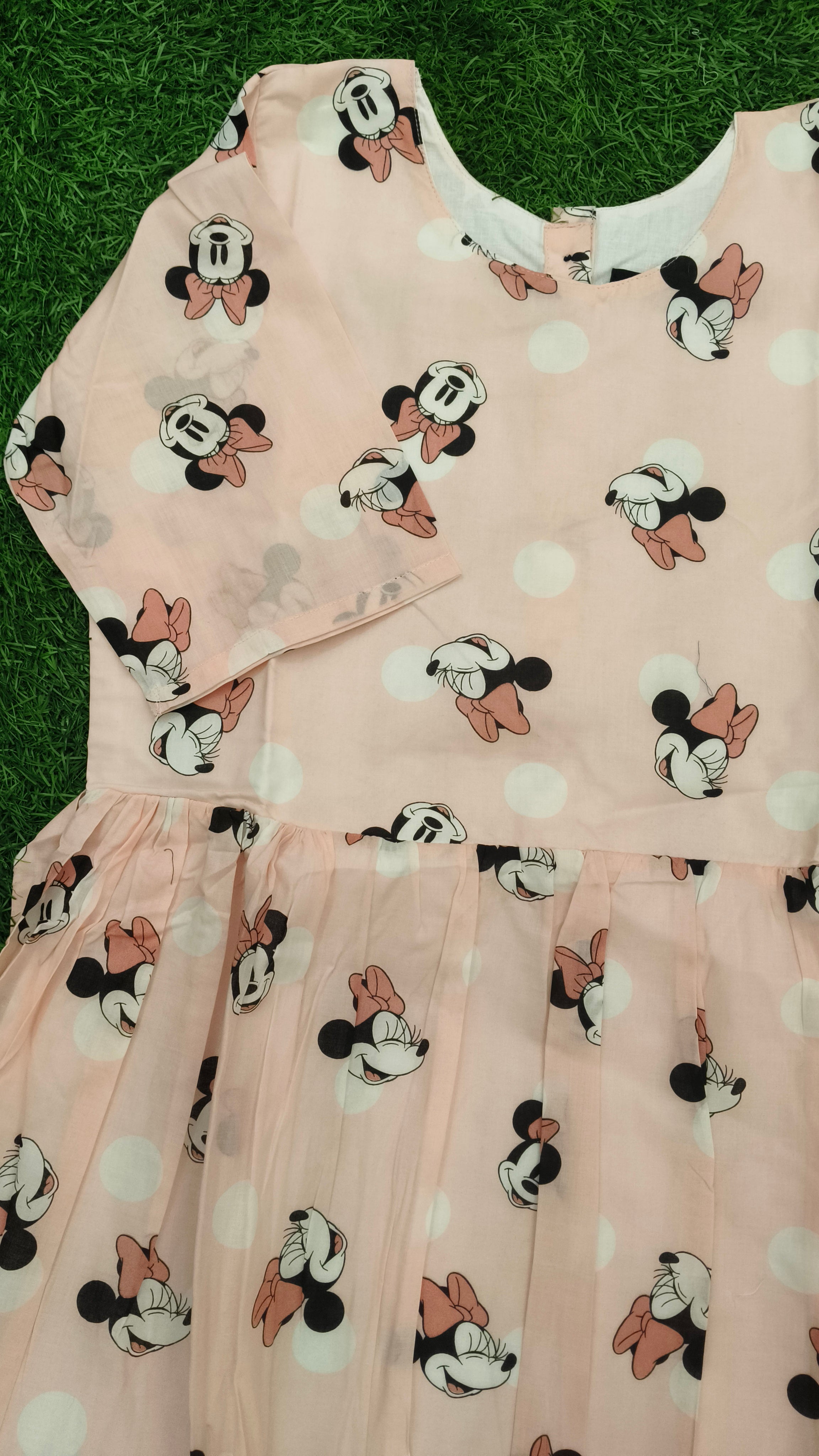 Teen Colours Premium Pure Cotton Minnie Mouse Frock  Pastel Pink with Polka Dots & Inner Lining