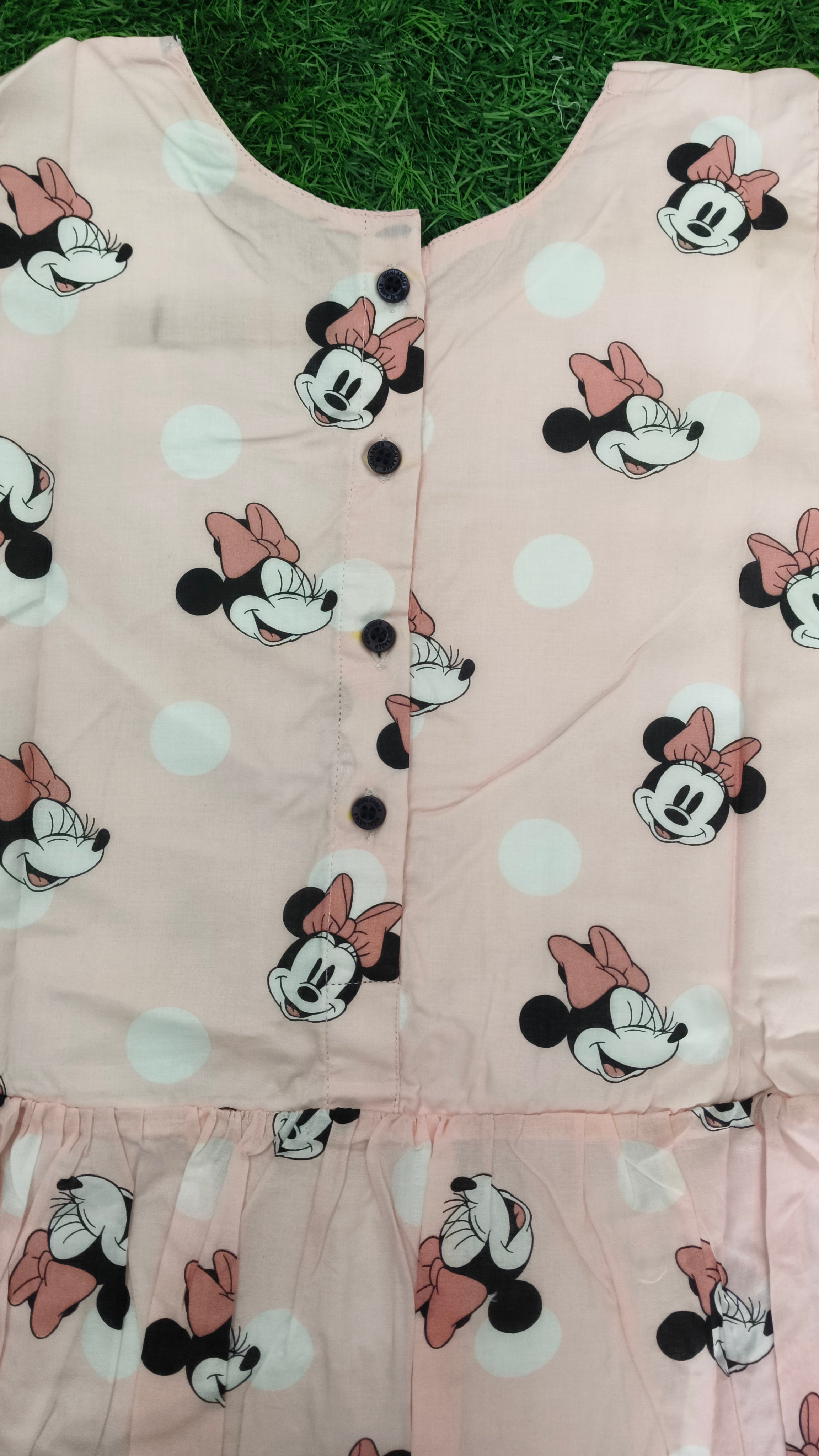 Teen Colours Premium Pure Cotton Minnie Mouse Frock  Pastel Pink with Polka Dots & Inner Lining