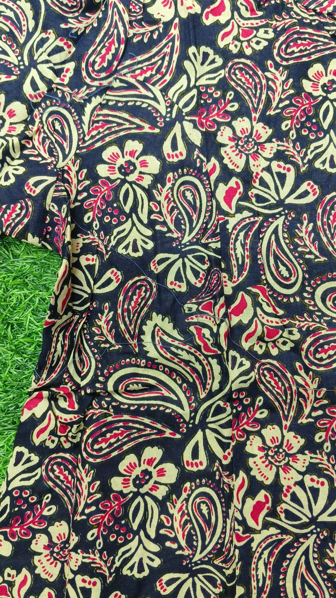 Women's Premium Navy Blue Cotton Paisley Floral Print 2-Piece KurtiSet with Chinese Collar, Front Open Buttons, A-Line Princess Cut Top & Straight Pant