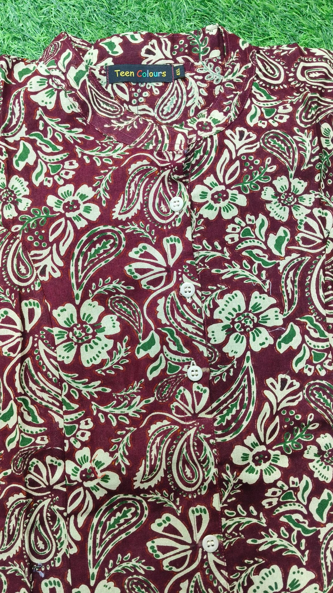 Women's Premium Wine red Cotton Floral Print Elastic Waist Night Suit with Side Slit Top & Straight Pant
