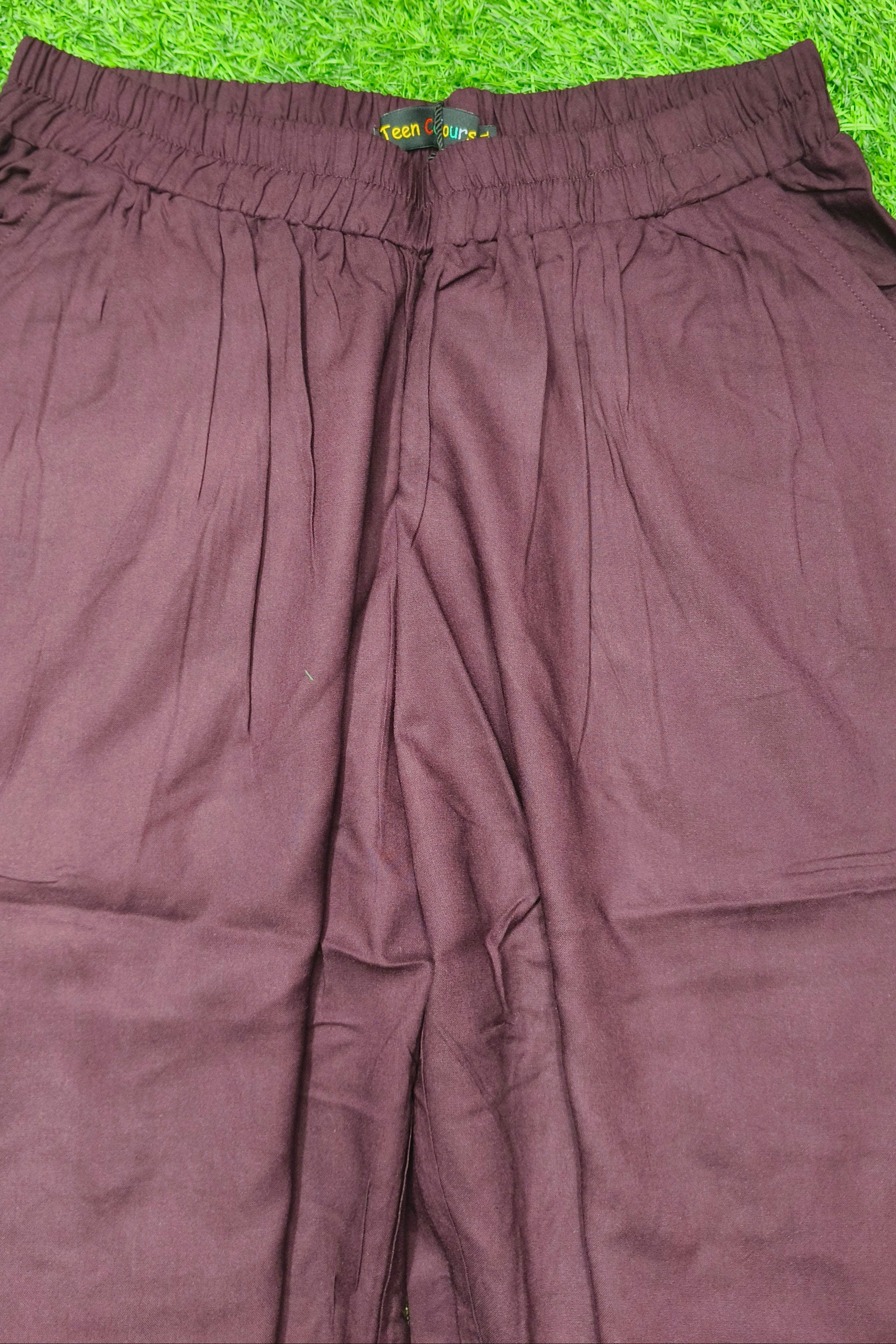 Purple Solid Wide-Leg Palazzo with Pockets