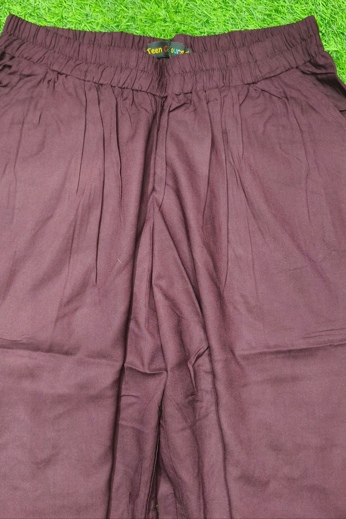 Purple Solid Wide-Leg Palazzo with Pockets