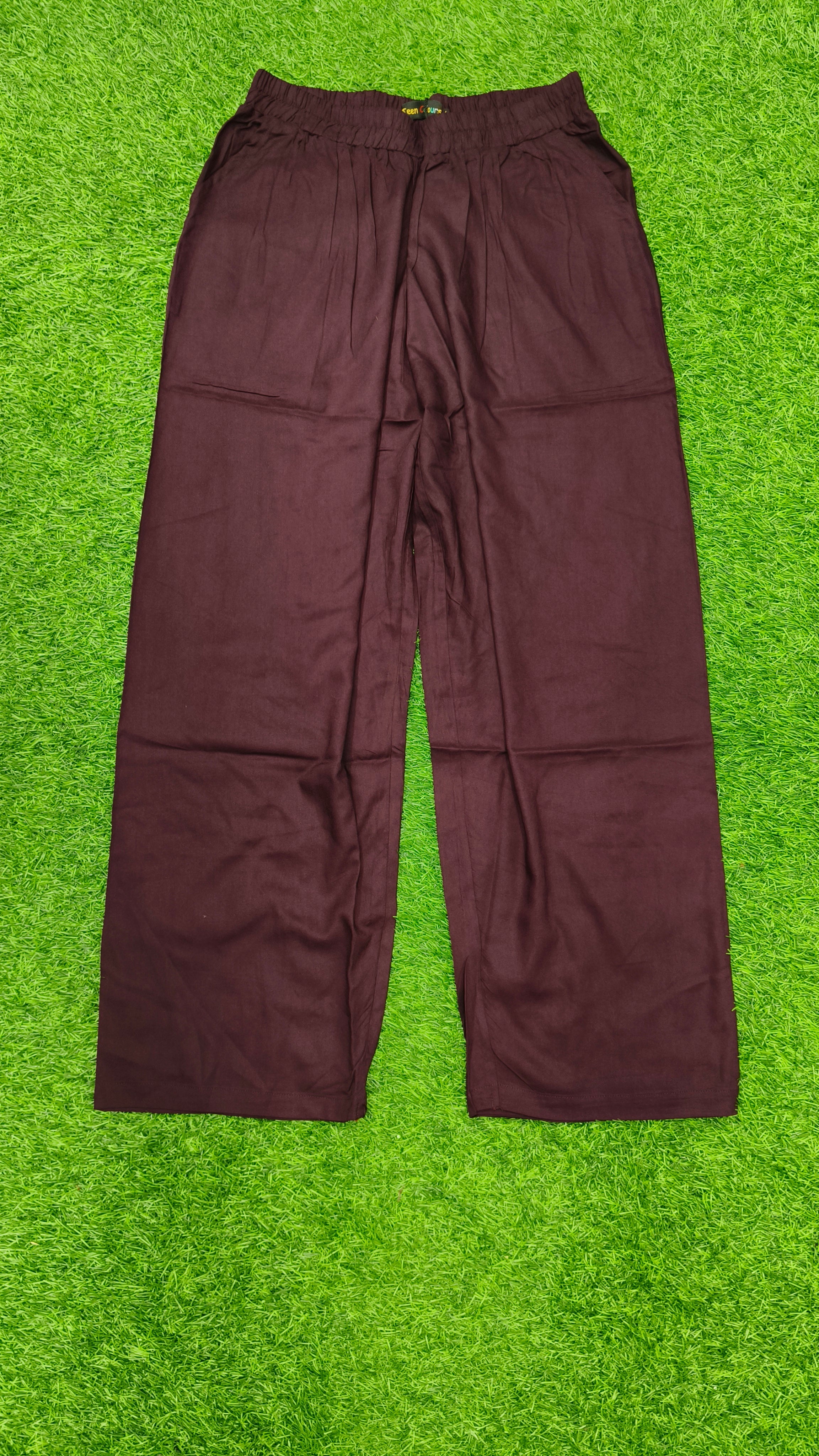 Purple Solid Wide-Leg Palazzo with Pockets