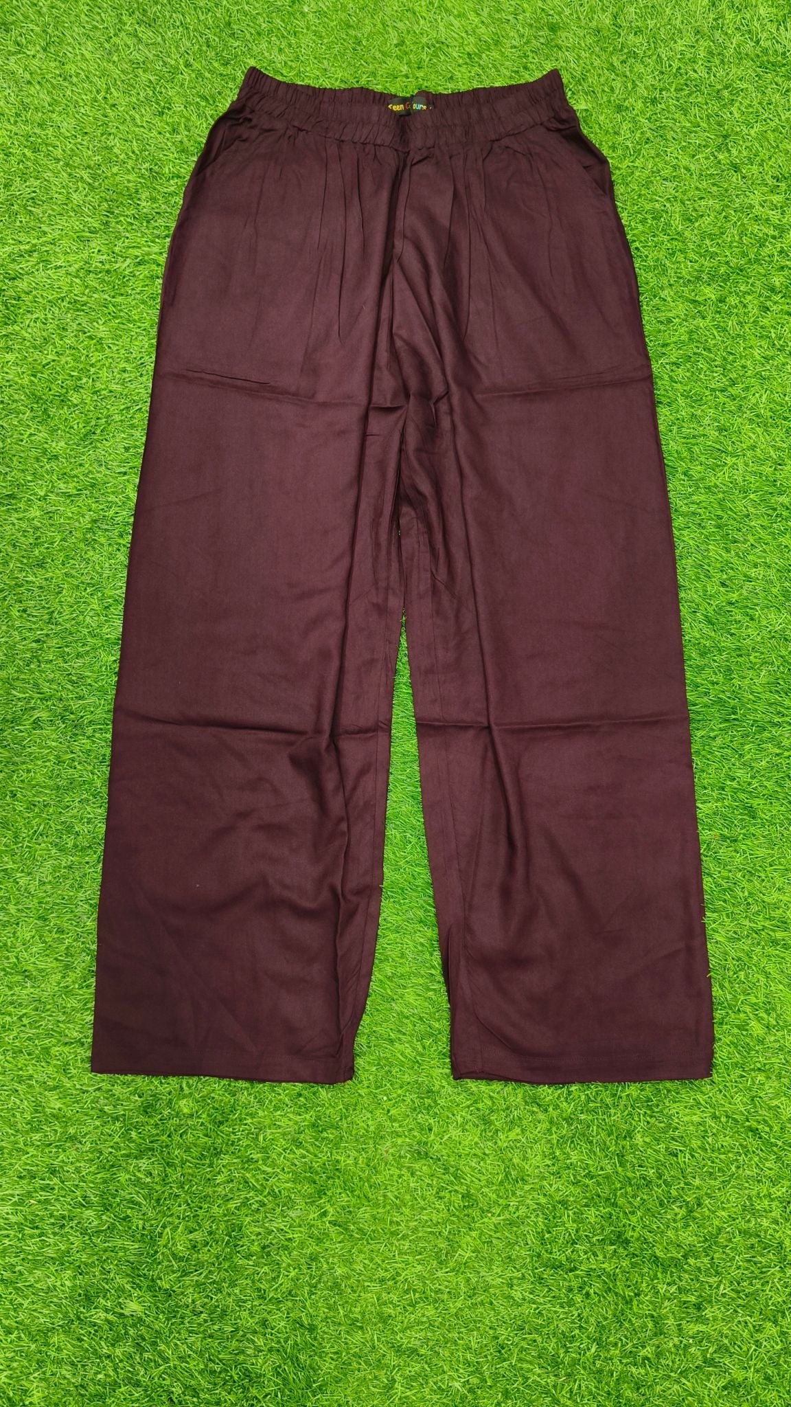 Purple Solid Wide-Leg Palazzo with Pockets
