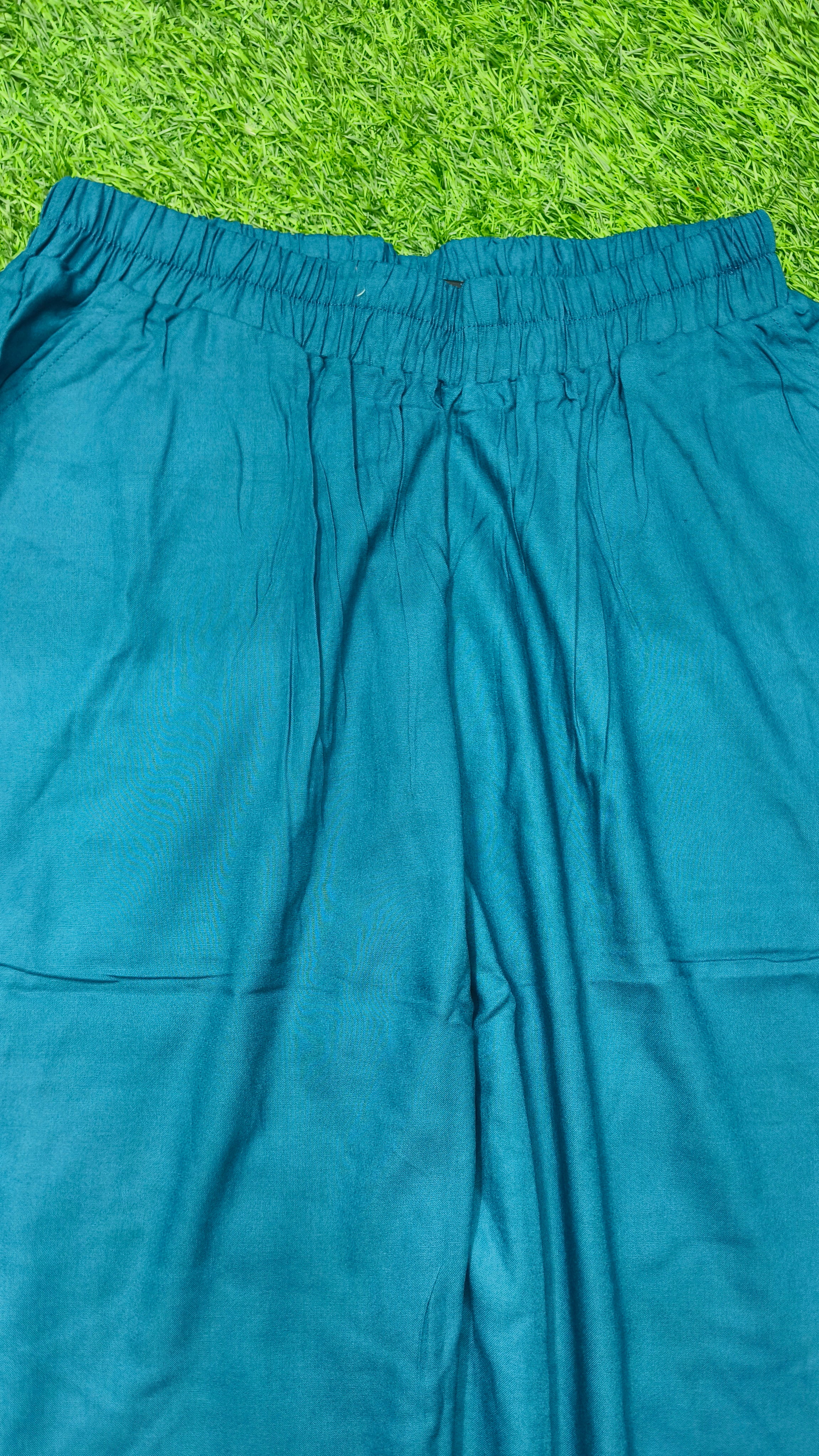 Teal Blue Solid Wide-Leg Palazzo with Pockets
