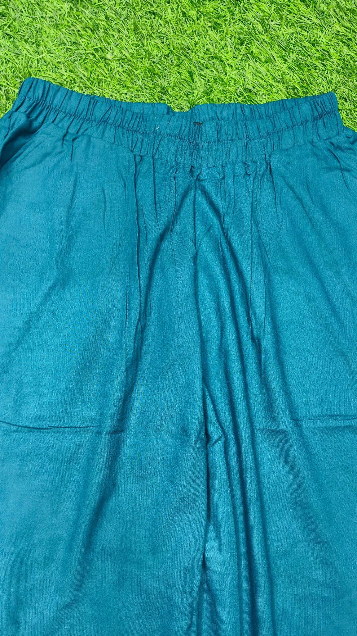 Teal Blue Solid Wide-Leg Palazzo with Pockets