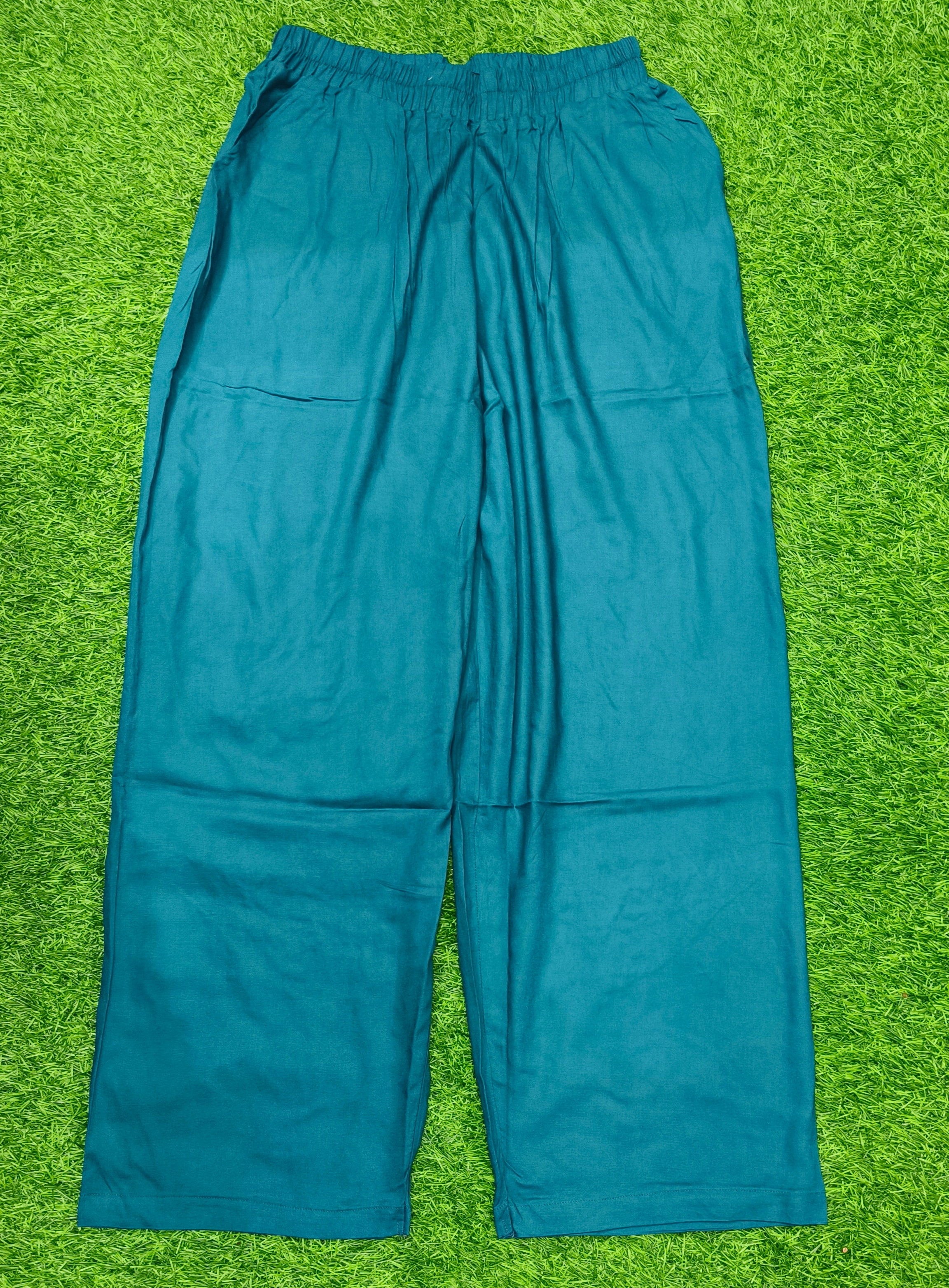 Teal Blue Solid Wide-Leg Palazzo with Pockets