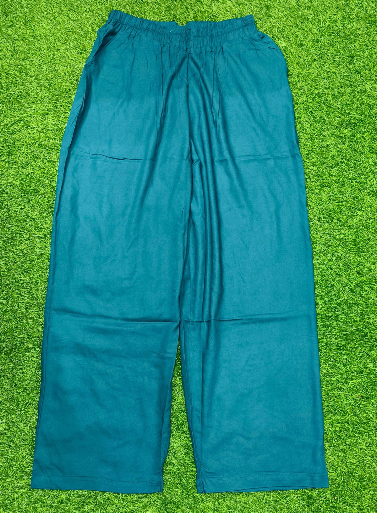 Teal Blue Solid Wide-Leg Palazzo with Pockets