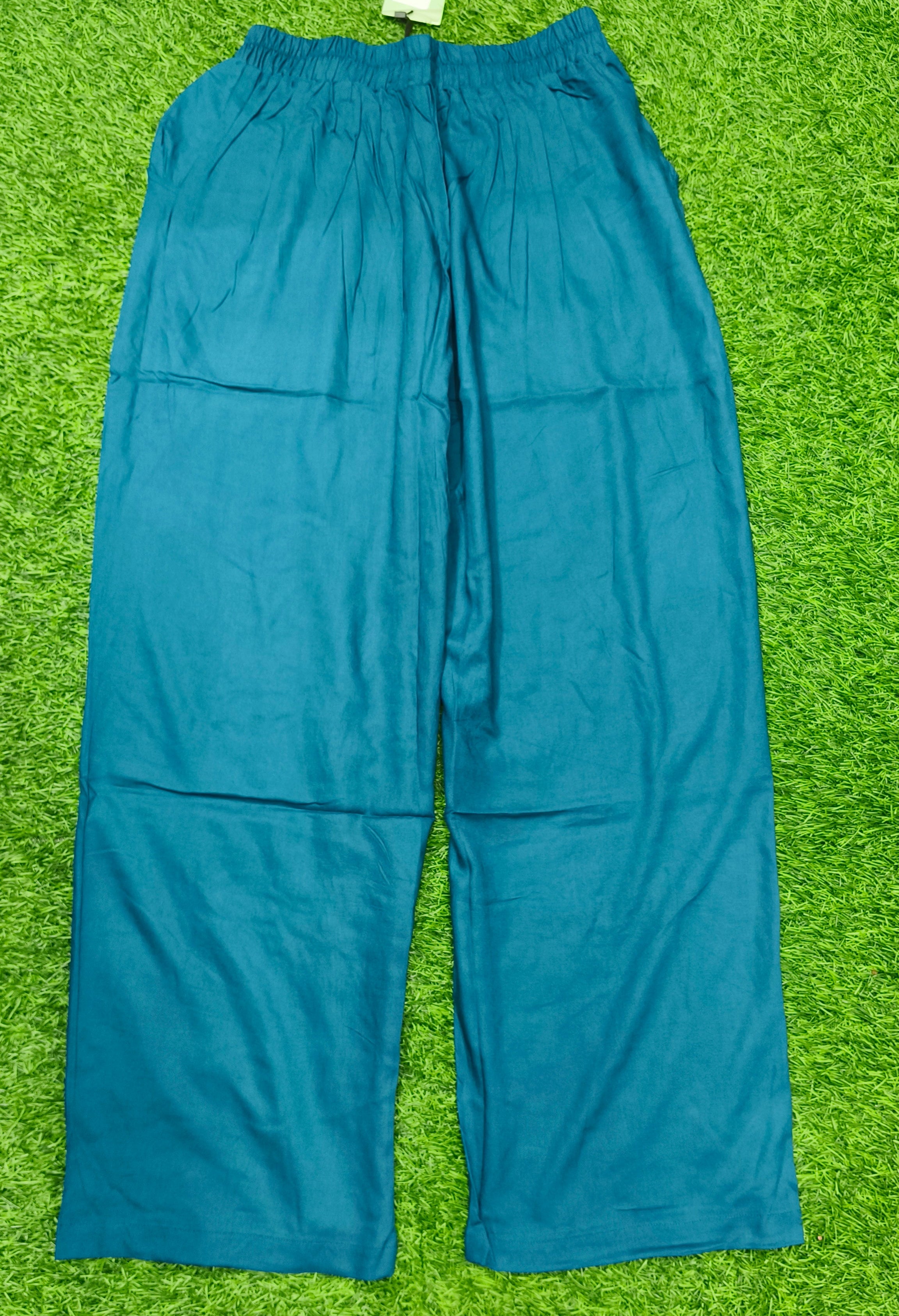 Teal Blue Solid Wide-Leg Palazzo with Pockets