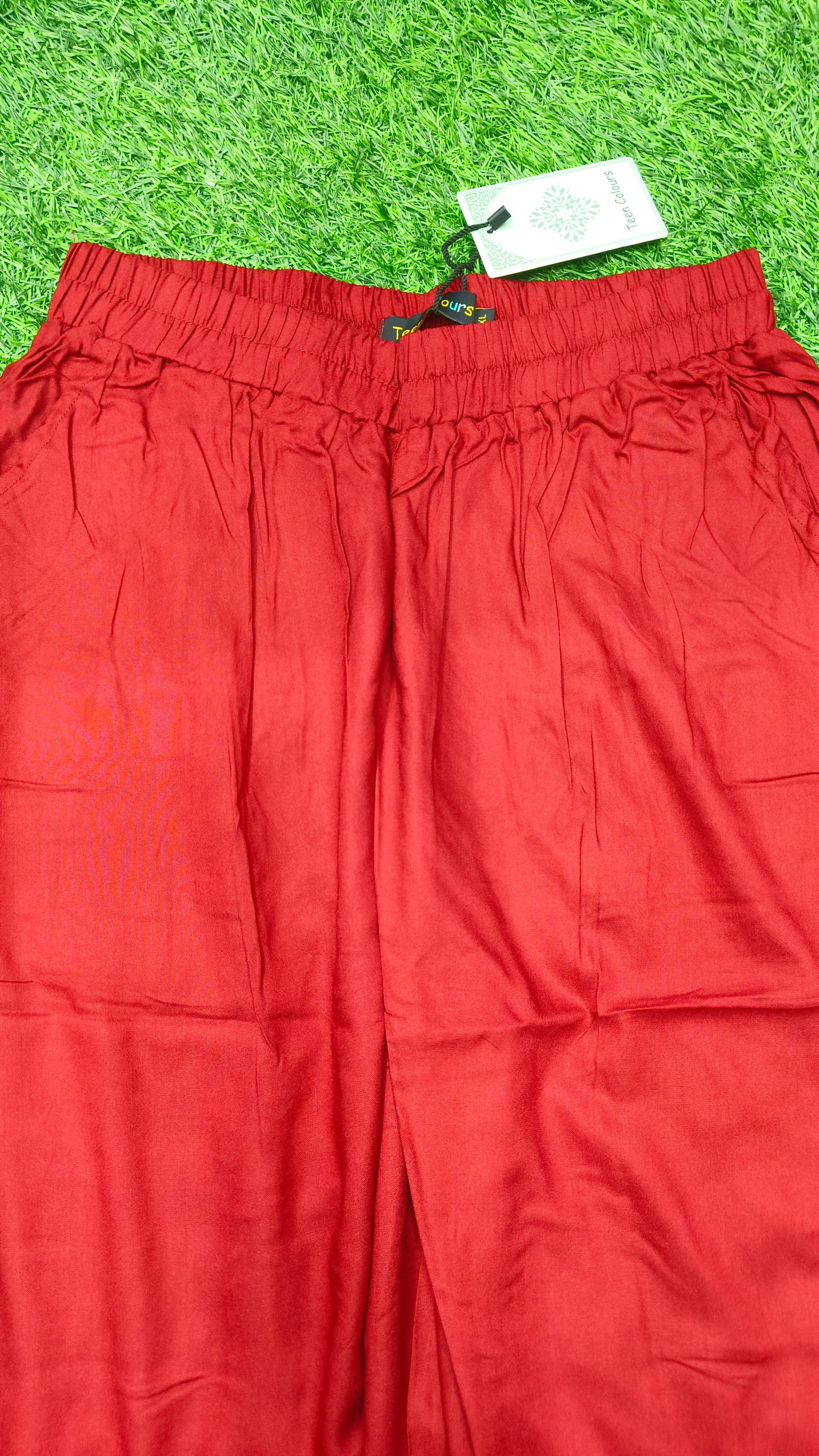 Maroon Solid Wide-Leg Palazzo with Pockets