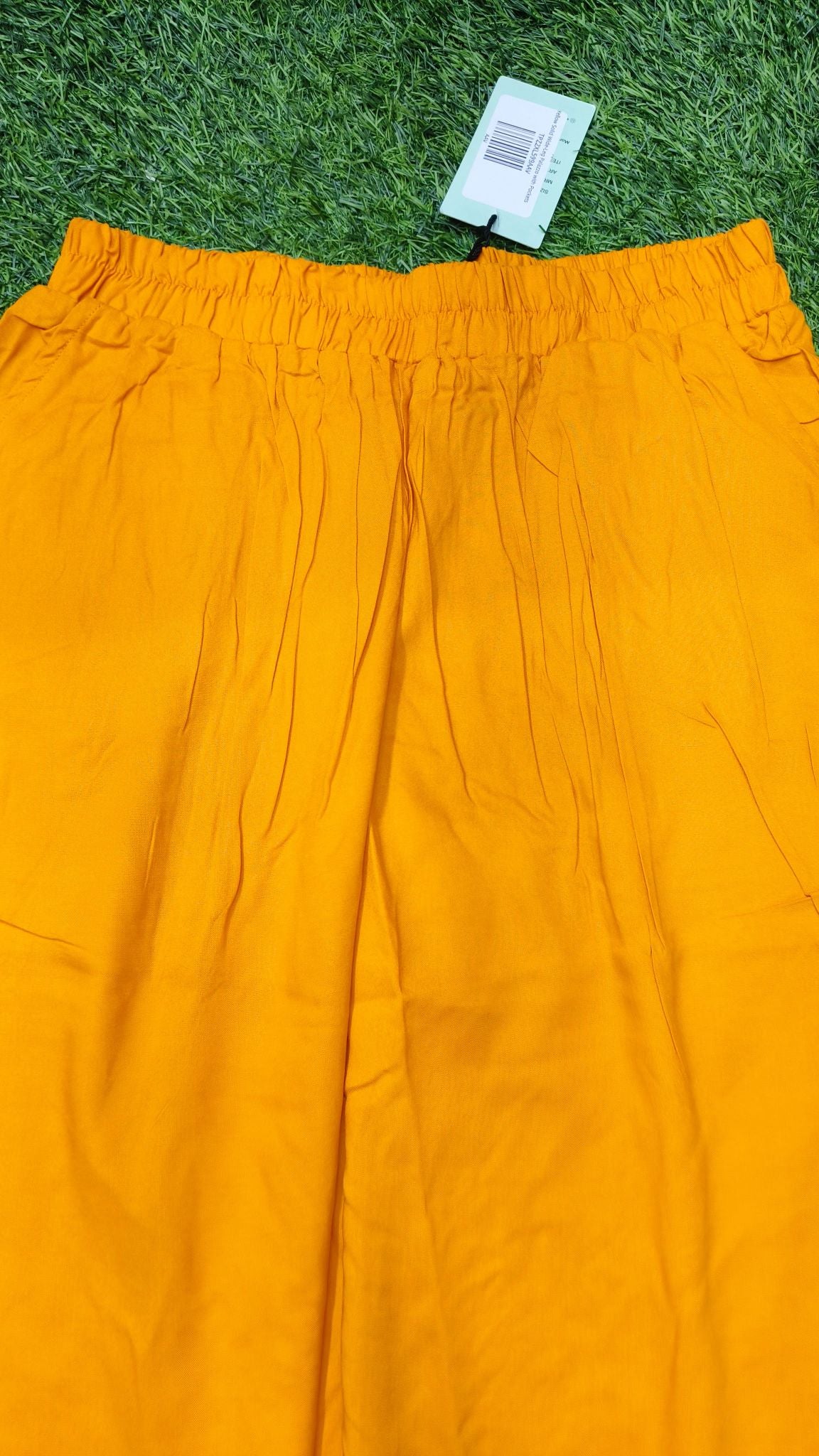 Yellow Solid Wide-Leg Palazzo with Pockets