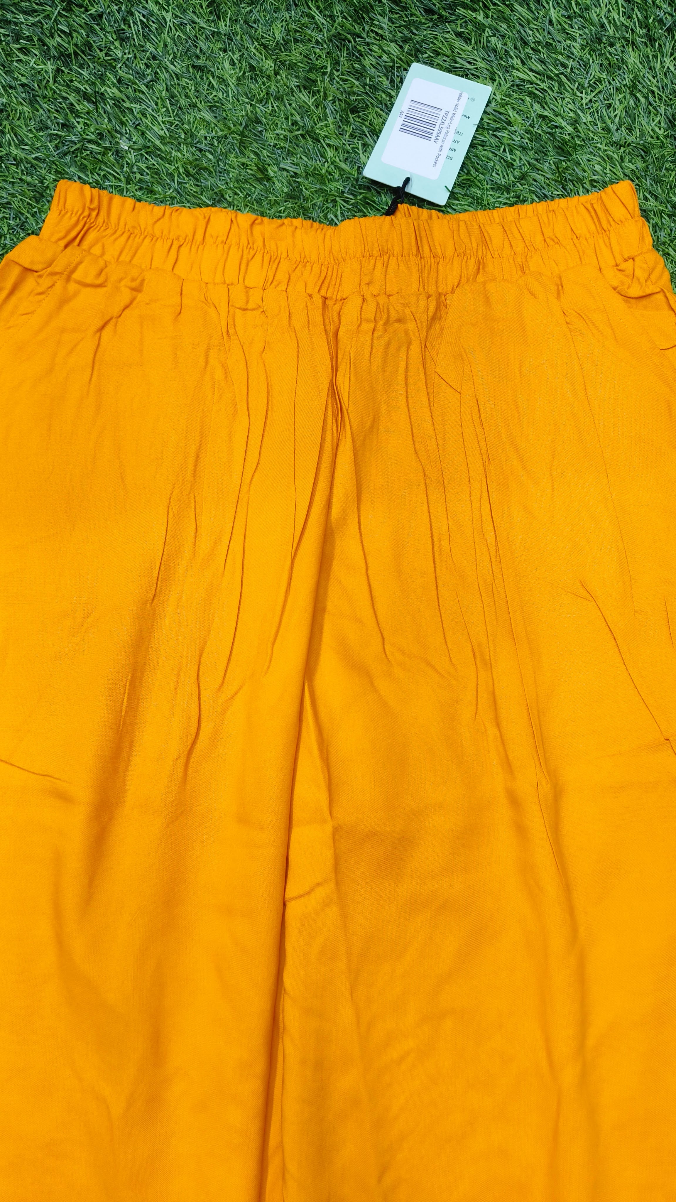 Yellow Solid Wide-Leg Palazzo with Pockets