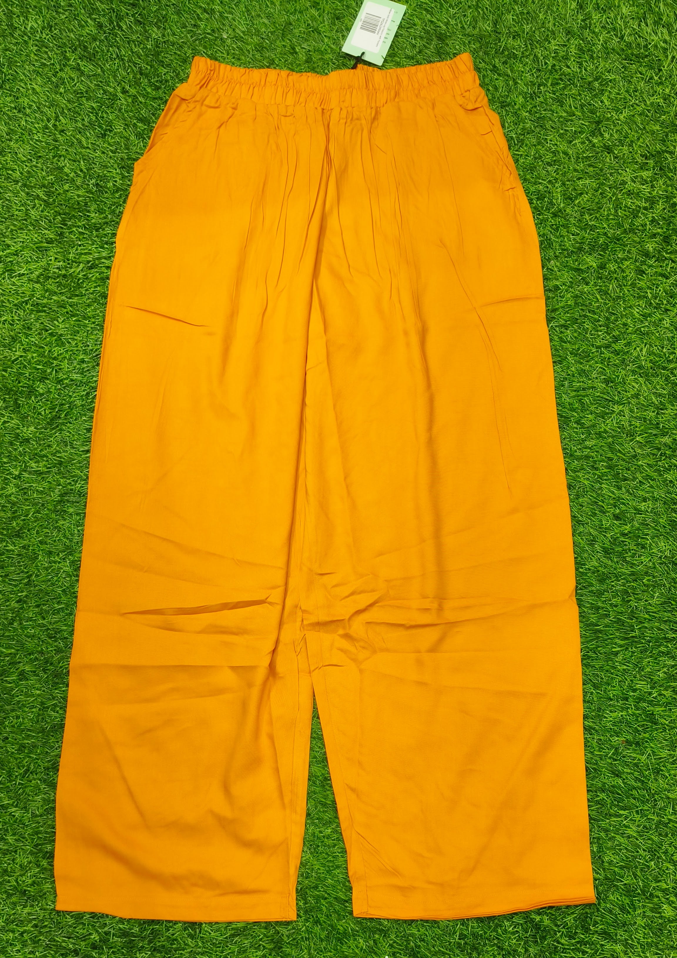 Yellow Solid Wide-Leg Palazzo with Pockets