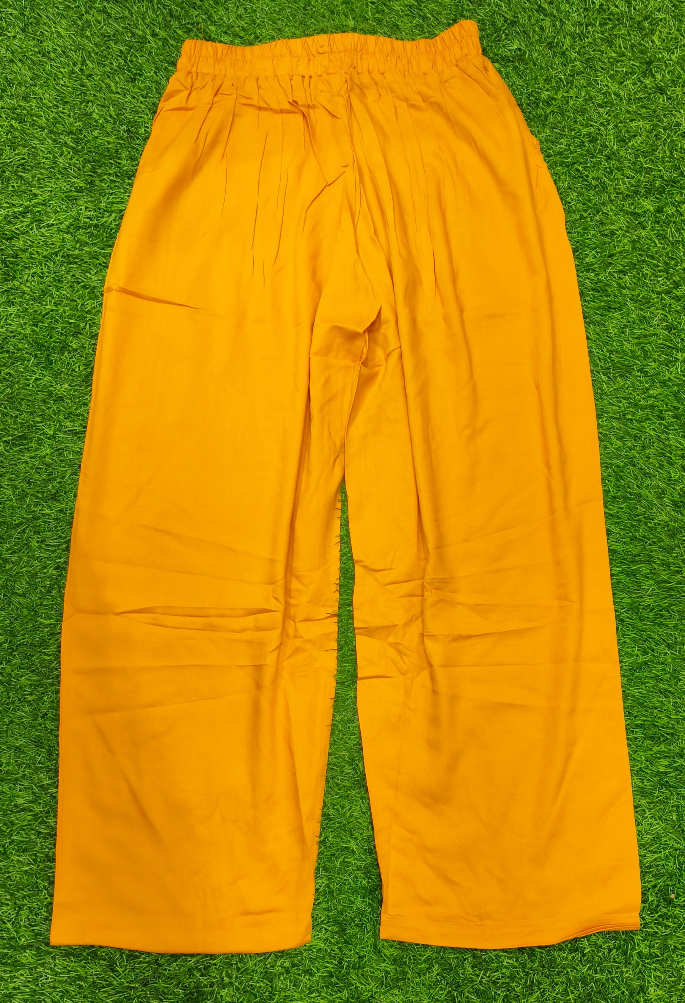 Yellow Solid Wide-Leg Palazzo with Pockets