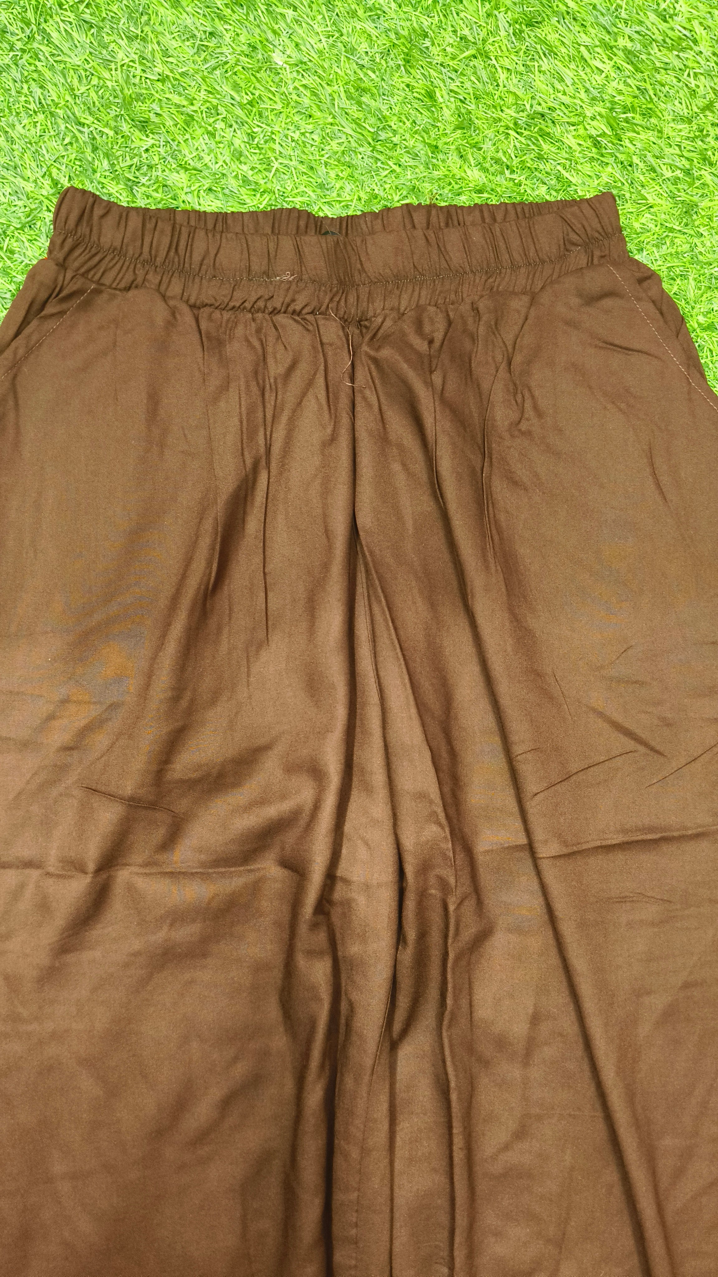 Brown Solid Wide-Leg Palazzo with Pockets