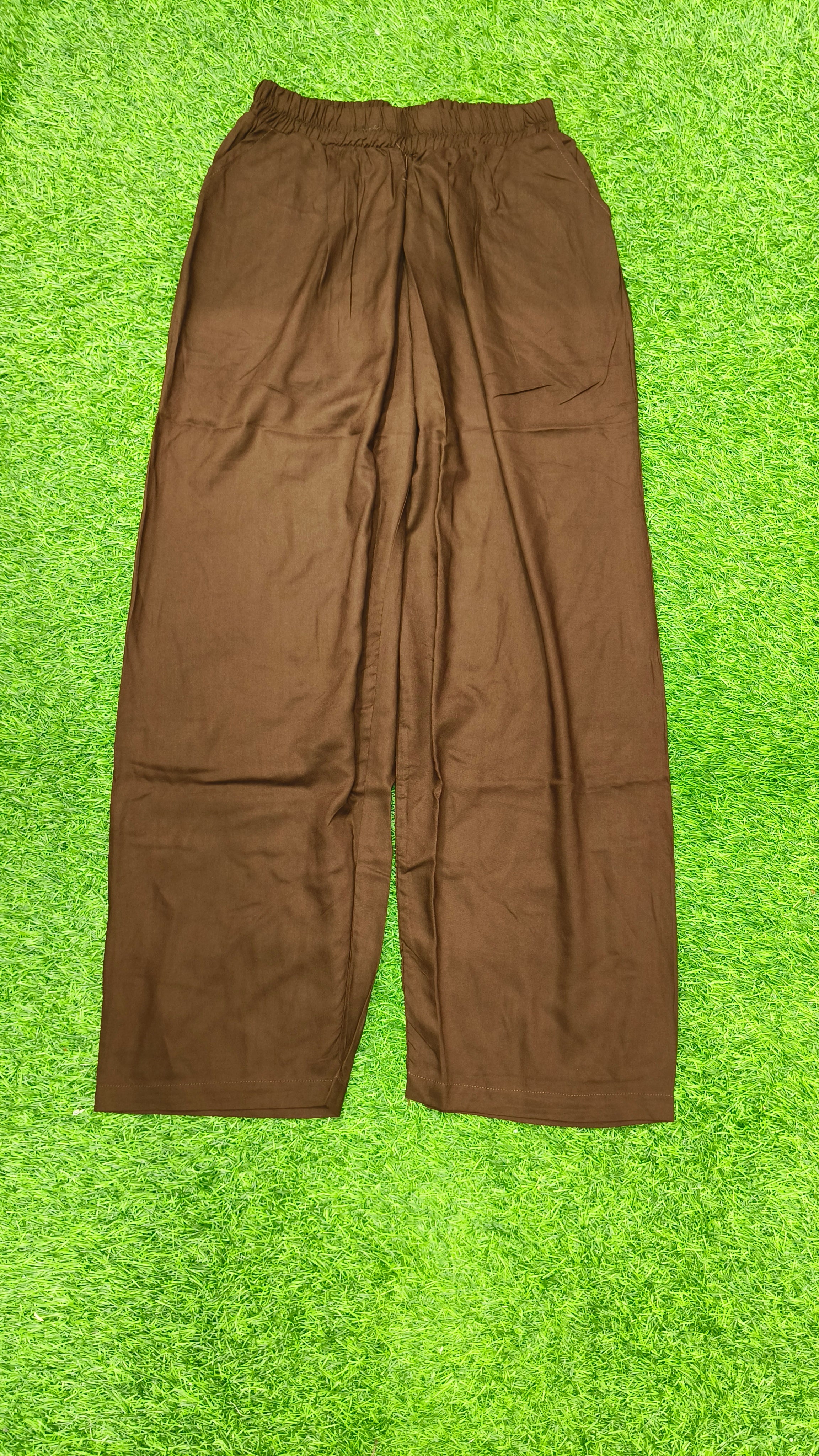 Brown Solid Wide-Leg Palazzo with Pockets