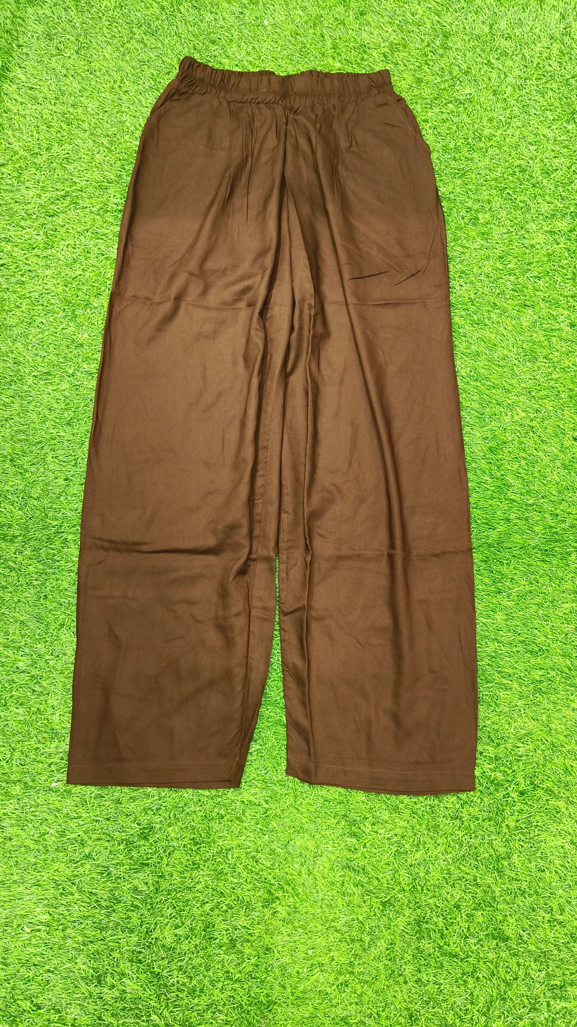 Brown Solid Wide-Leg Palazzo with Pockets
