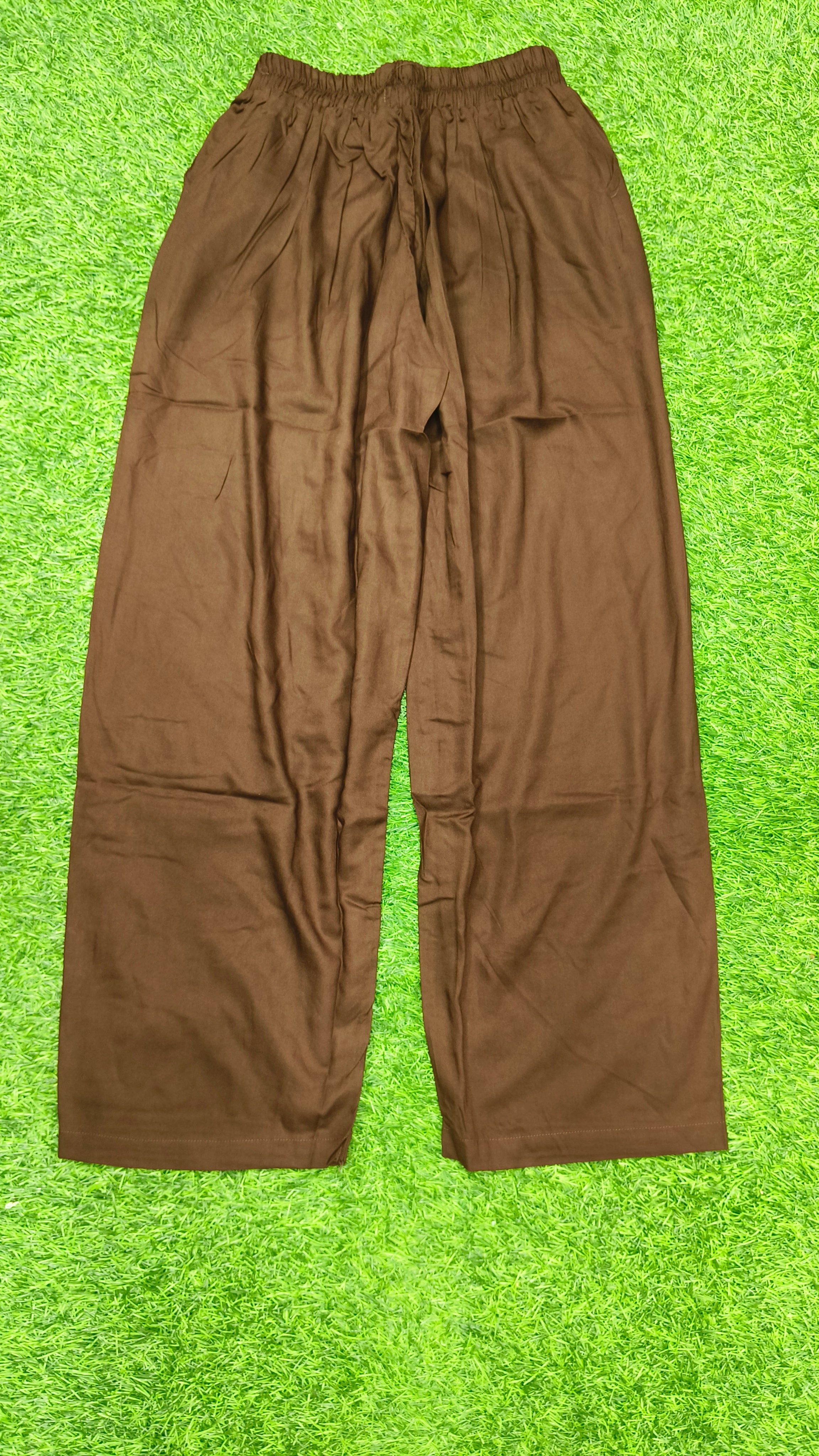 Brown Solid Wide-Leg Palazzo with Pockets