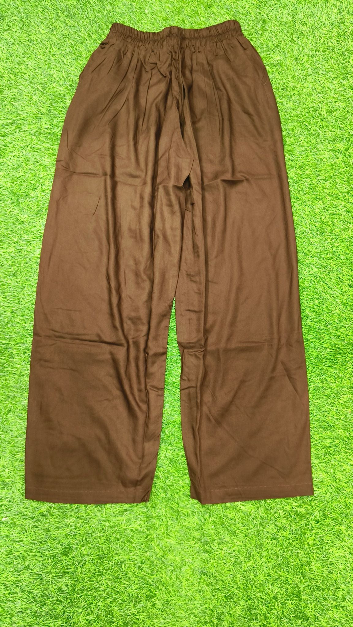 Brown Solid Wide-Leg Palazzo with Pockets