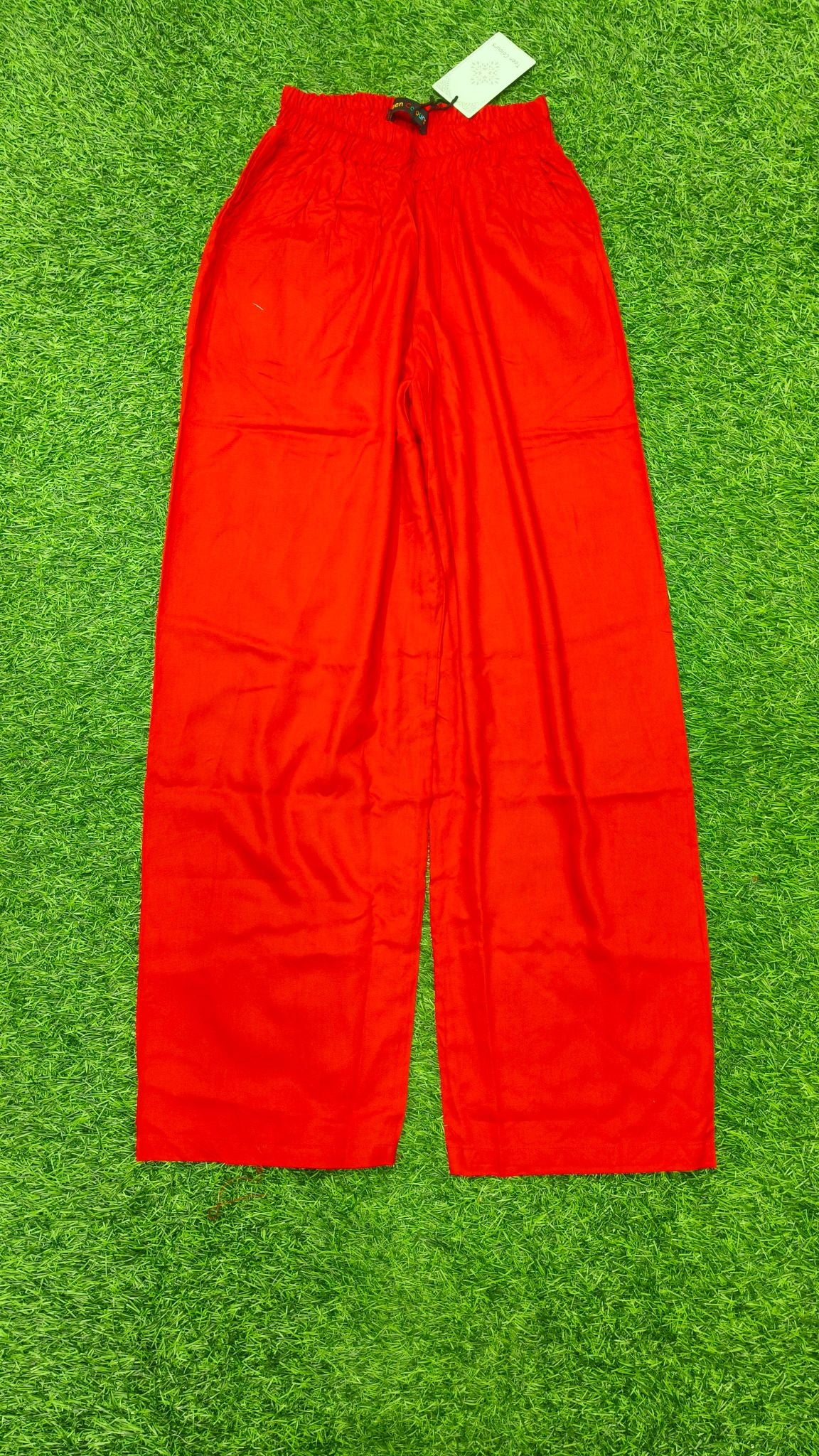Red Solid Wide-Leg Palazzo with Pockets