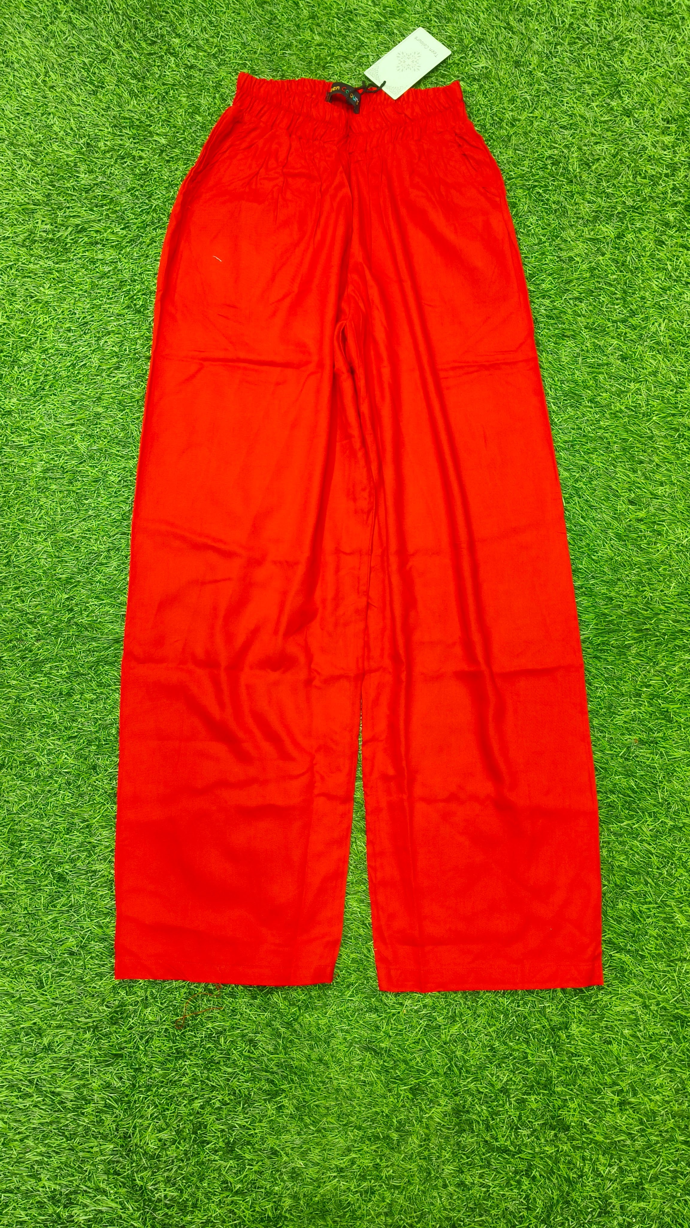 Red Solid Wide-Leg Palazzo with Pockets
