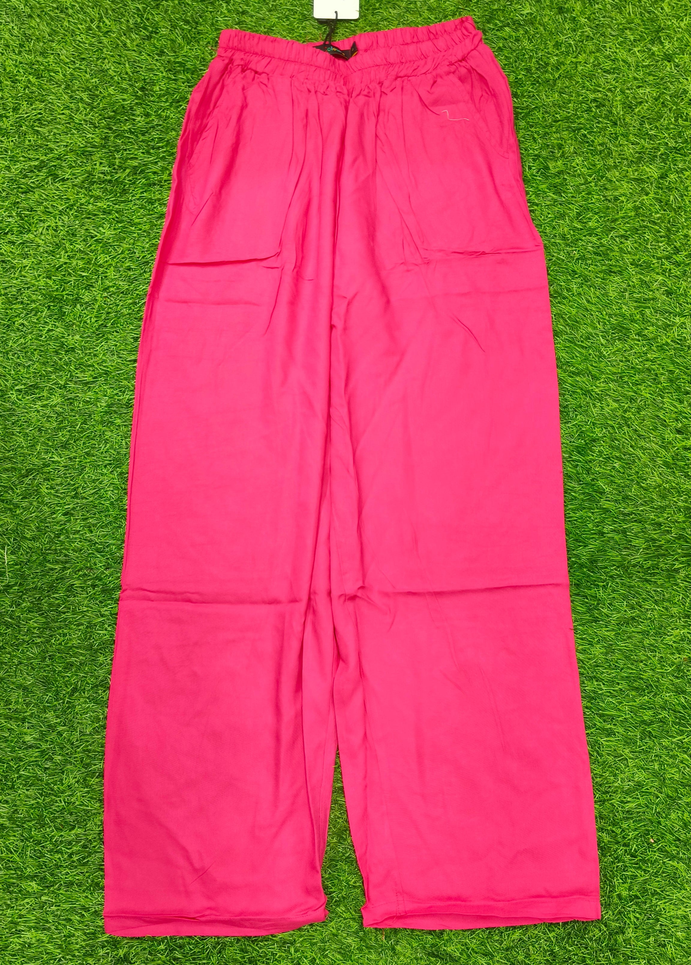 Pink Solid Wide-Leg Palazzo with Pockets