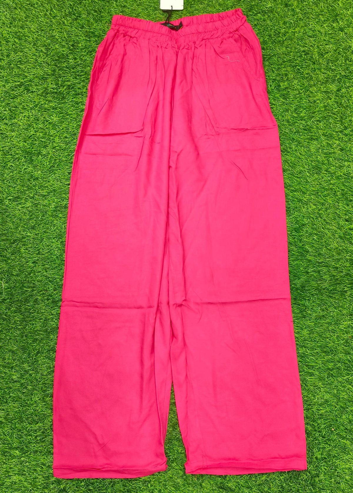 Pink Solid Wide-Leg Palazzo with Pockets
