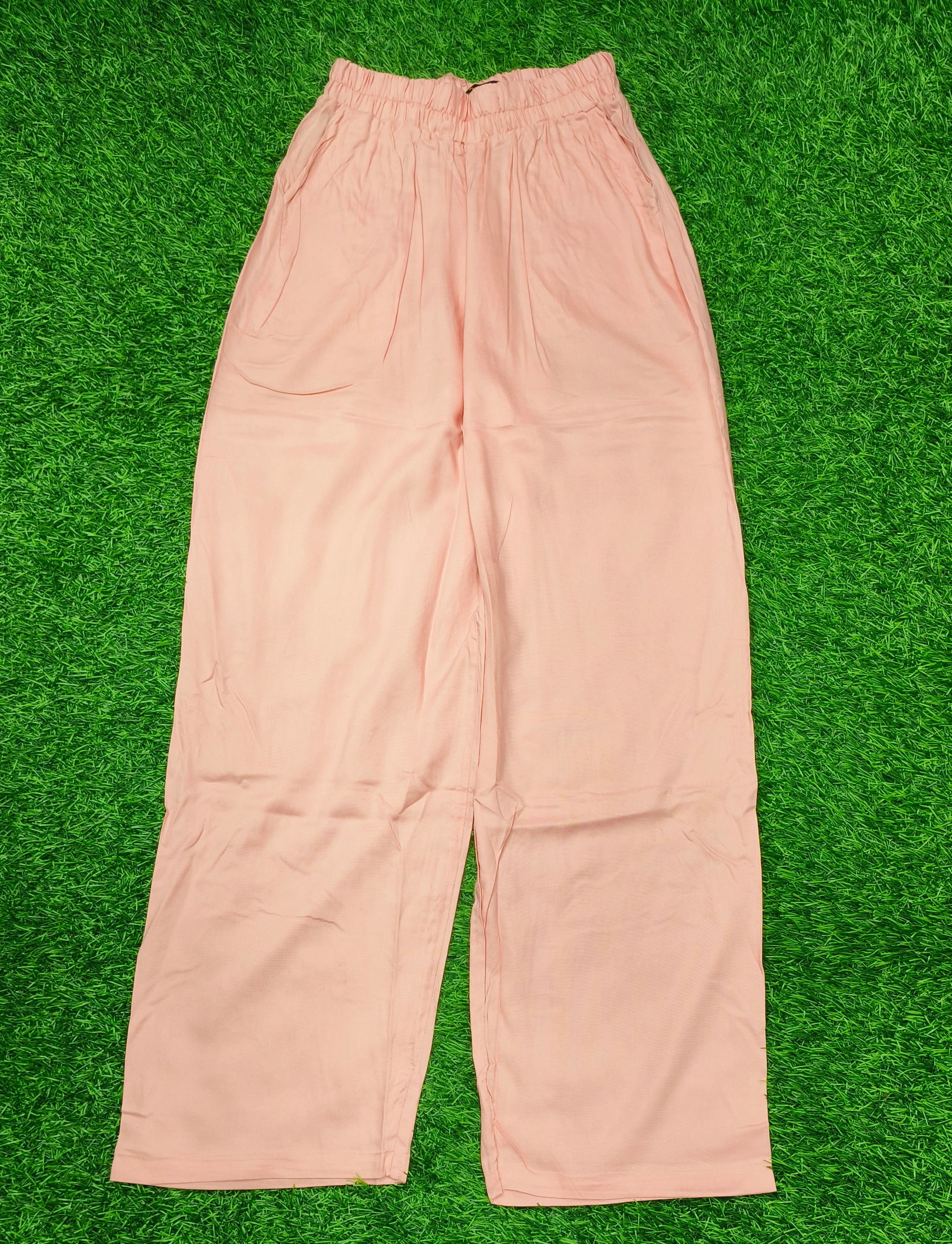 Pure Light Pink Solid Wide-Leg Palazzo with Pockets (Copy)