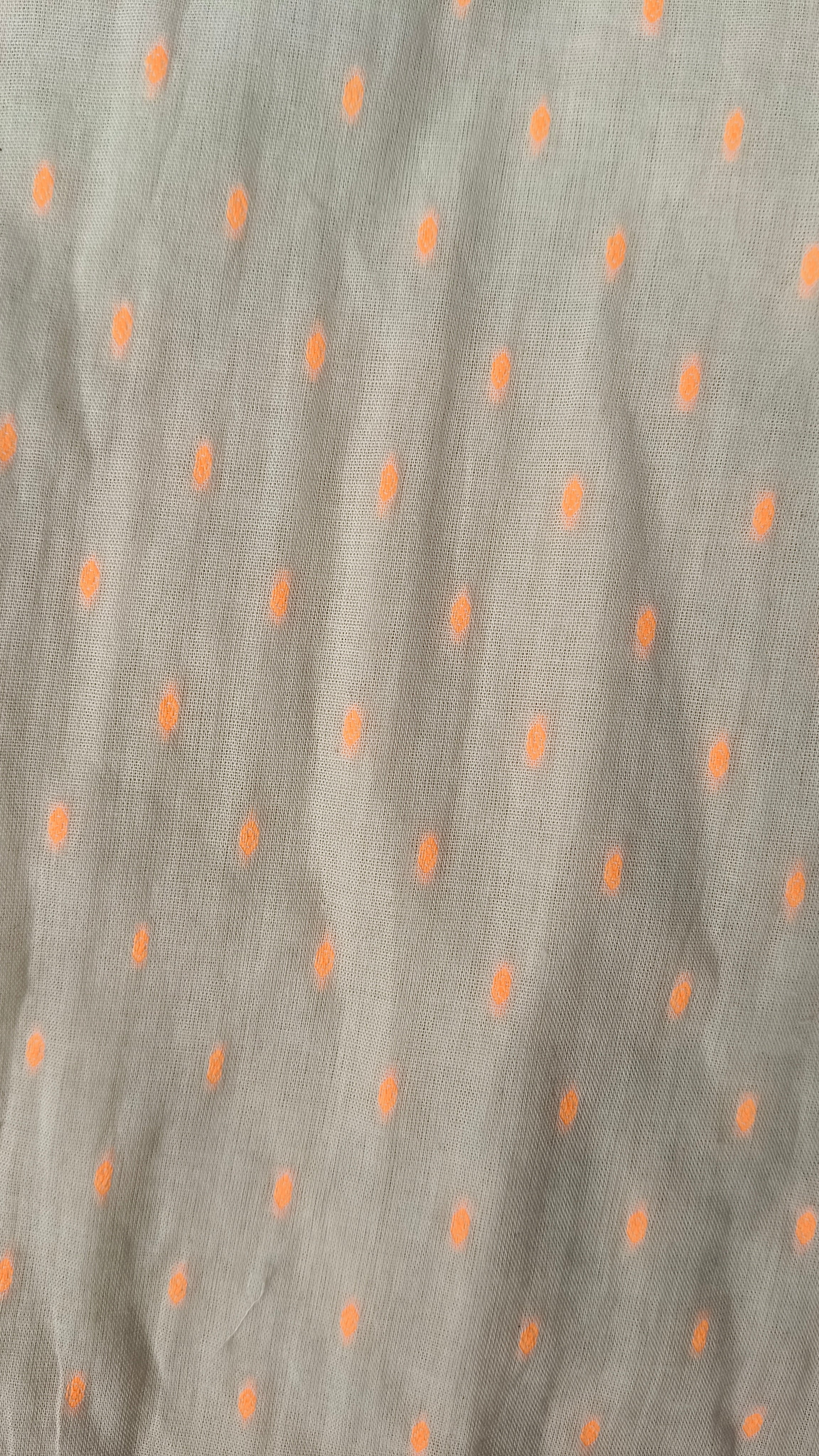 Women’s Light Cream & Orange Dotted Cotton Straight-Cut Kurthi with Elbow Sleeves & Pocket