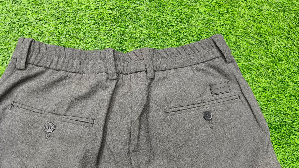 Men's Dark Grey Slim Fit Casual Trousers with Elastic Waistband