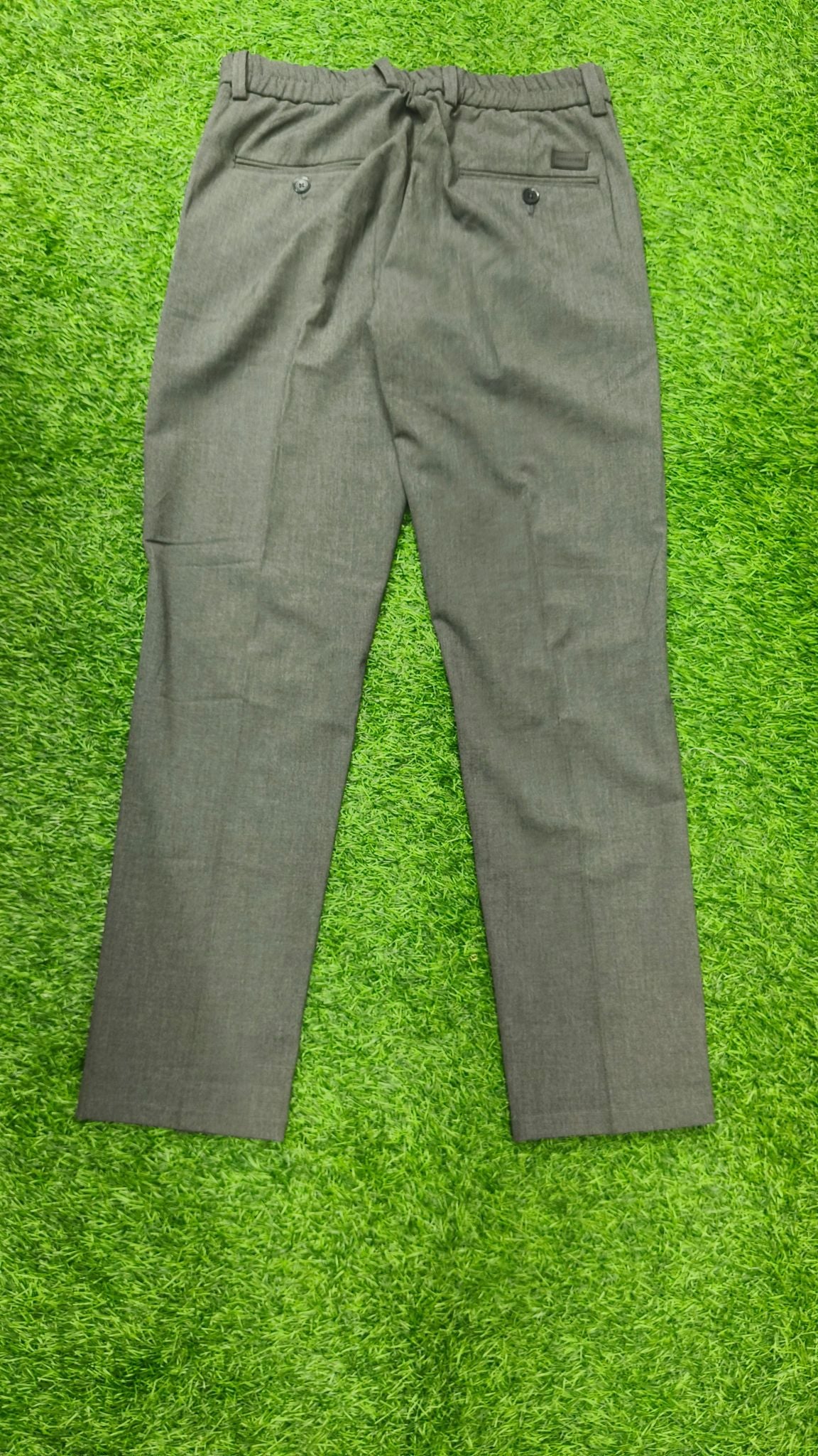 Men's Dark Grey Slim Fit Casual Trousers with Elastic Waistband