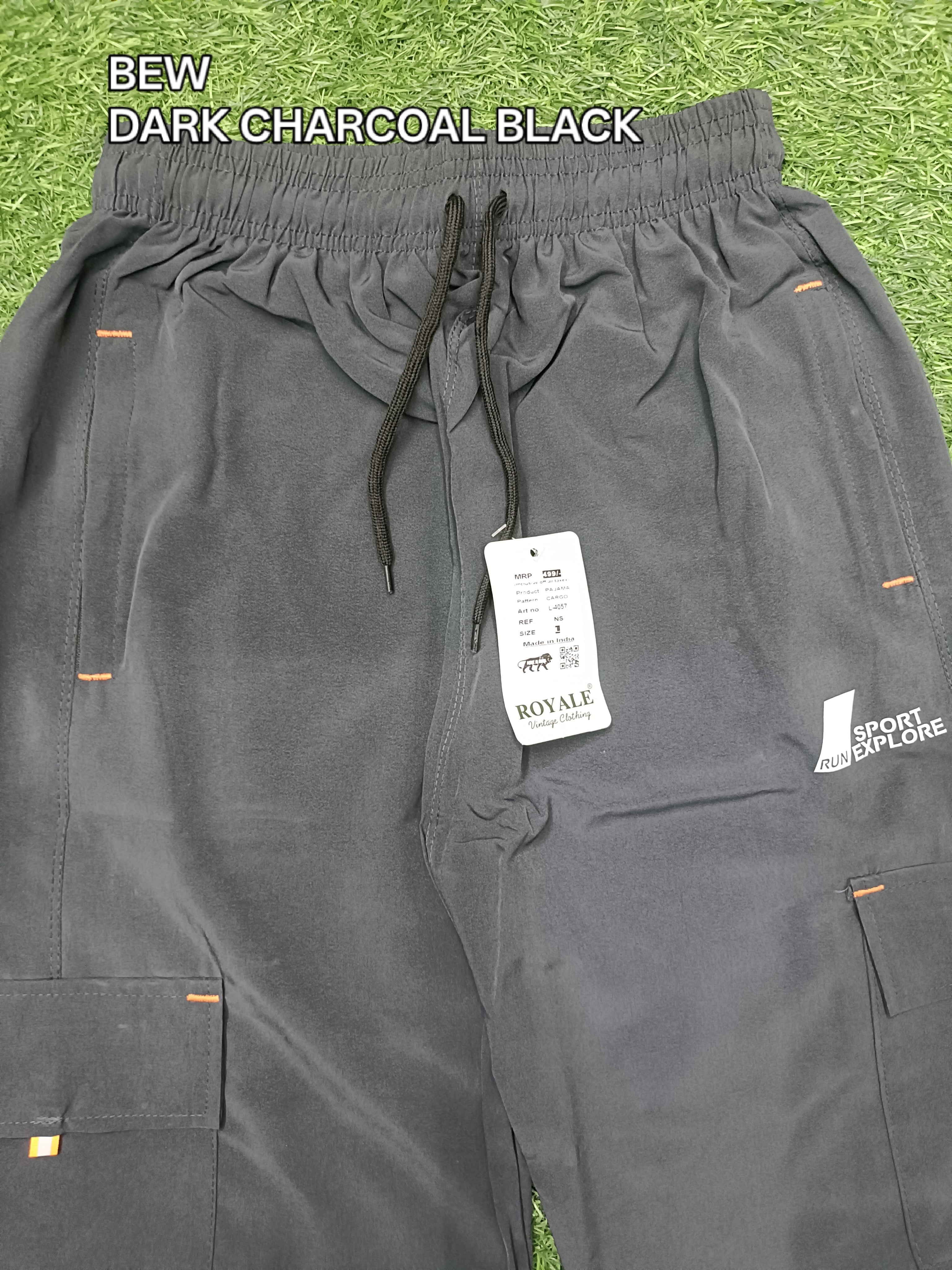 Men's Dark Charcoal Black Cargo Track Pant - 4 Pocket - Loose Fit